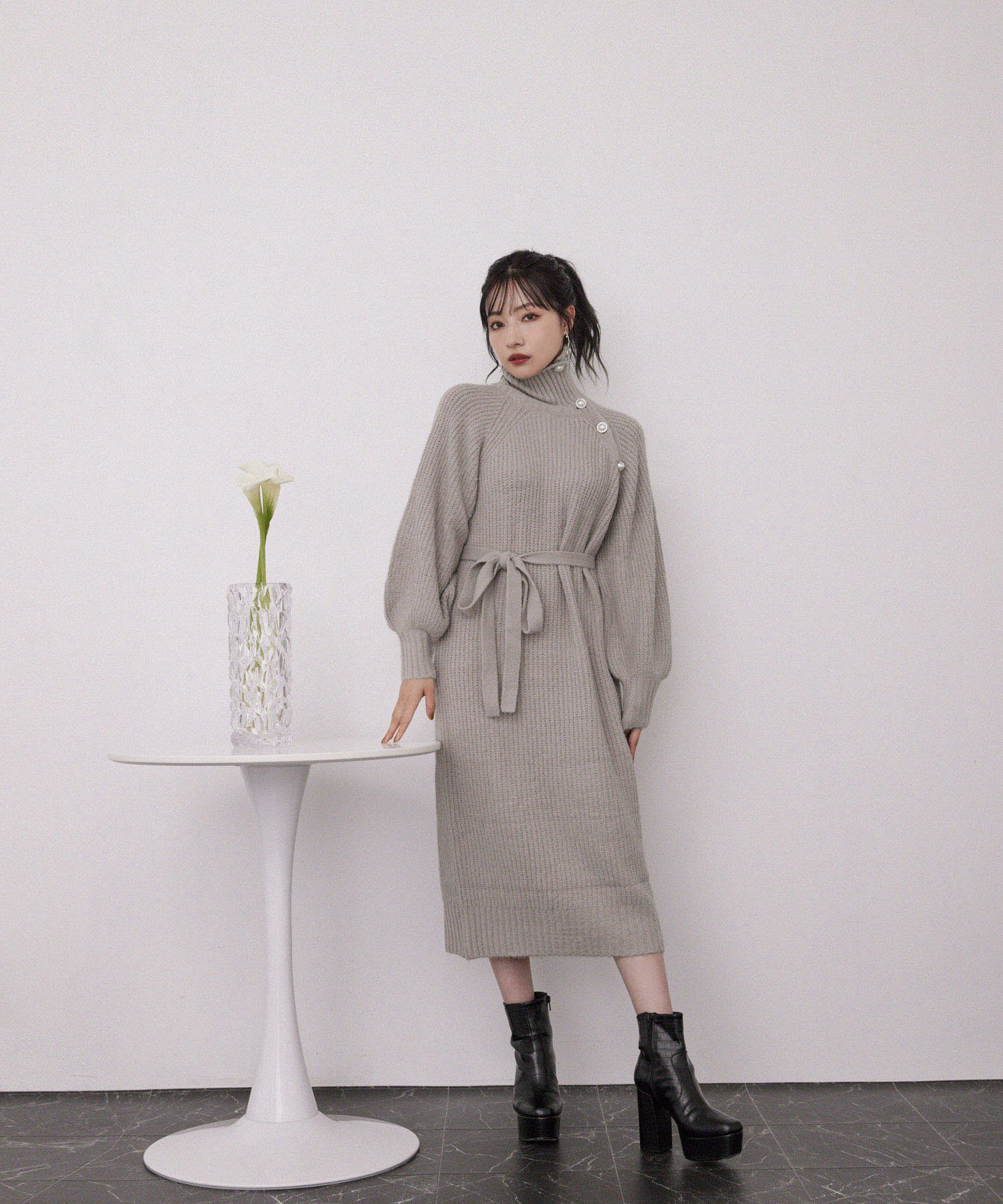 パールタートルニットワンピ