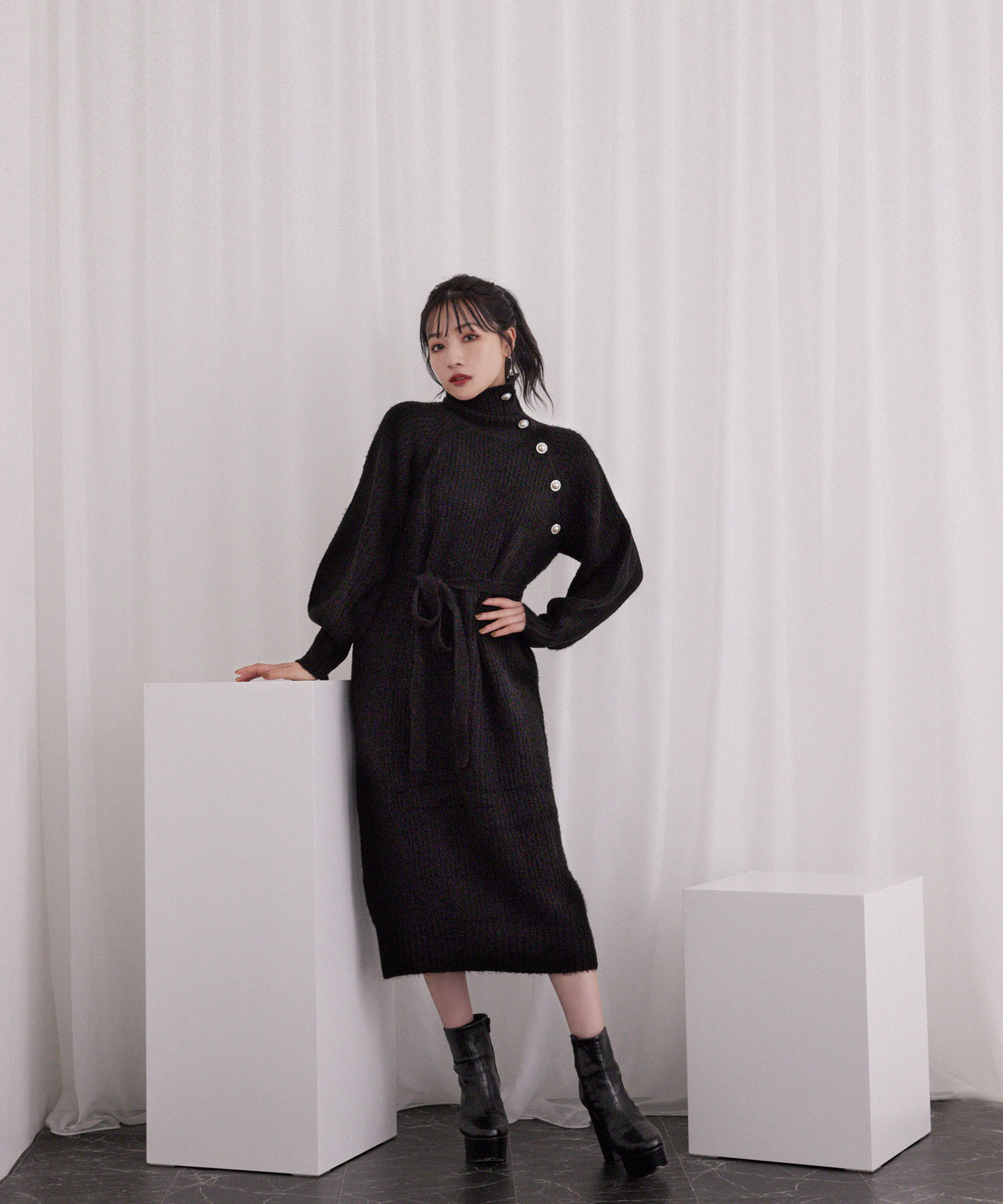 パールタートルニットワンピ