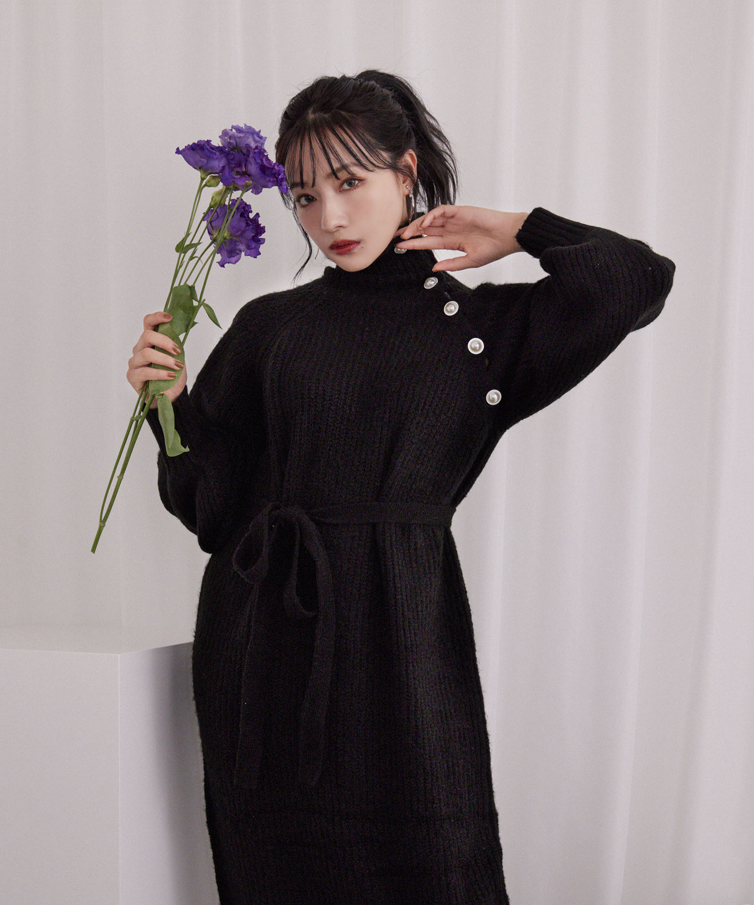 パールタートルニットワンピ