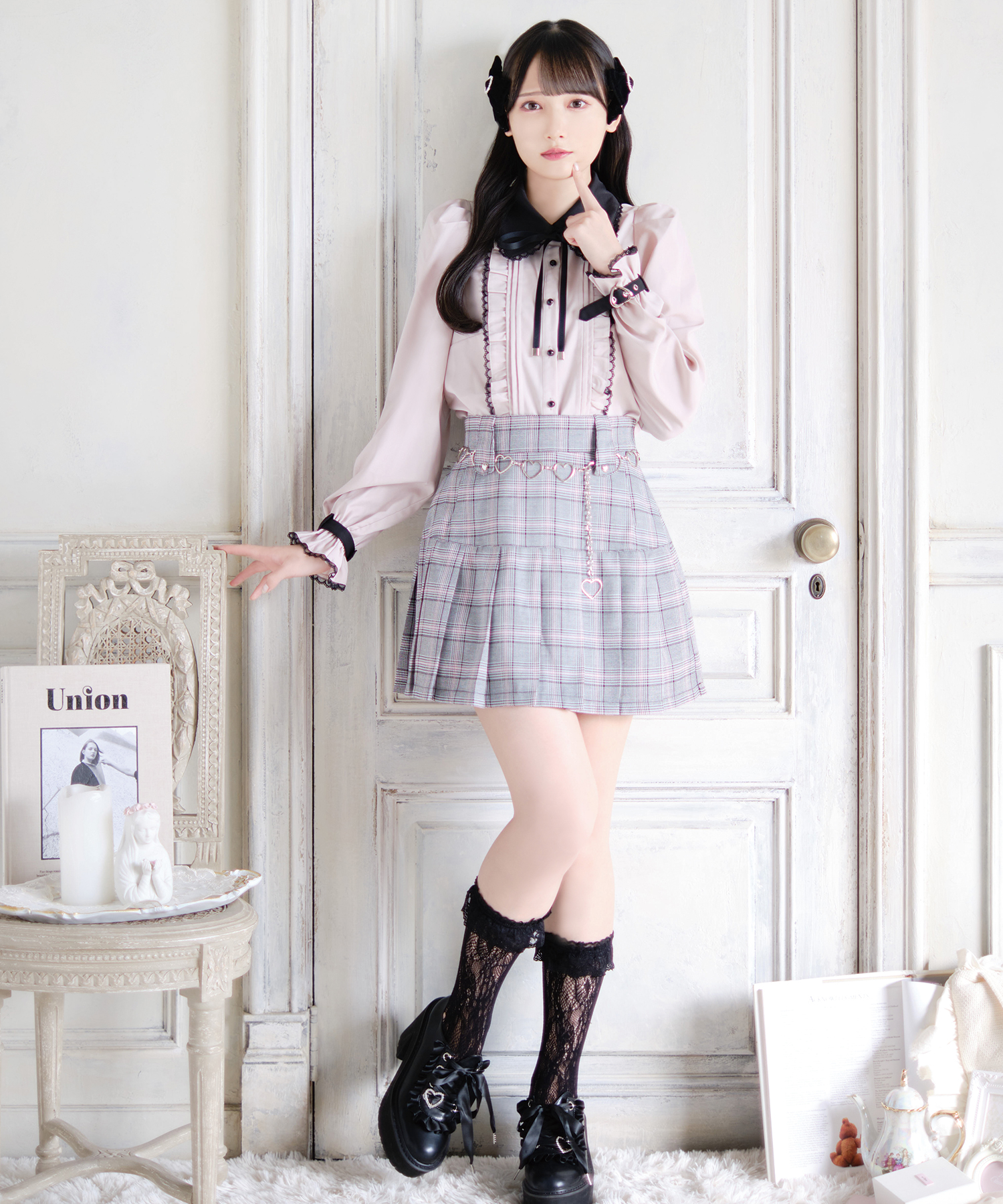 袖口ベルト配色ブラウス