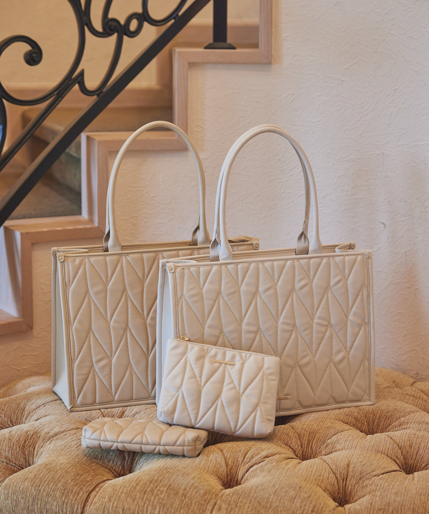 ロゼミューズビッグトートquilting big tote【ivory】　ロゼミューズ　バッグ