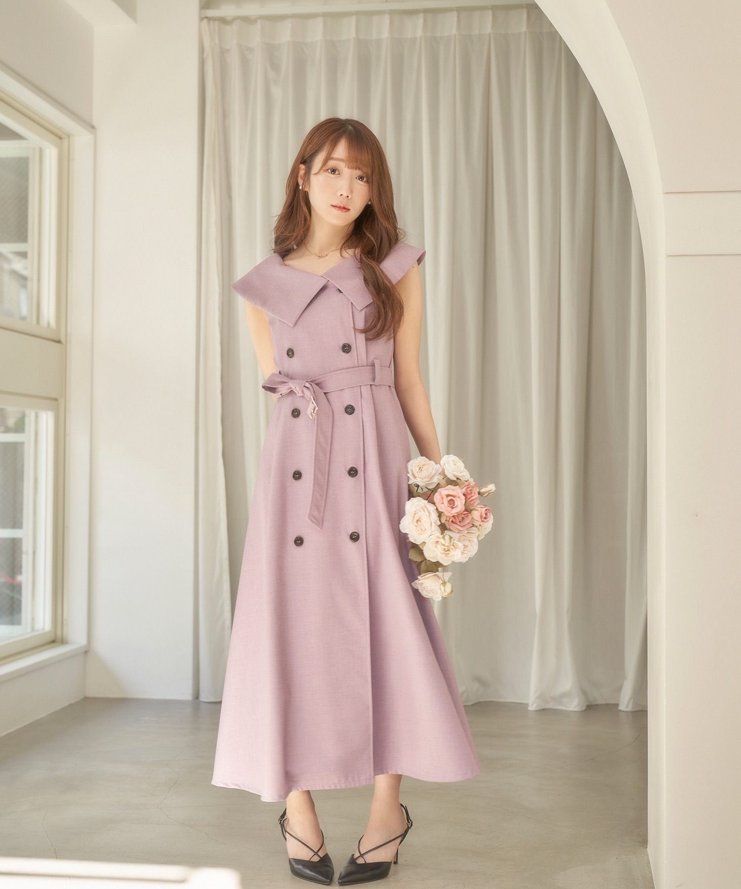 lace maid style dress【brown】 Rosé Museヒップ495cm袖丈65cm