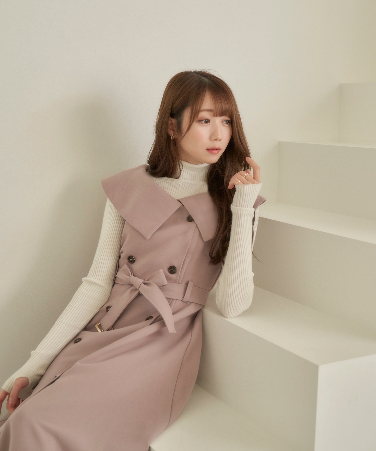 人気提案 Rosé Muse big collar trench one-piece モカ - ワンピース