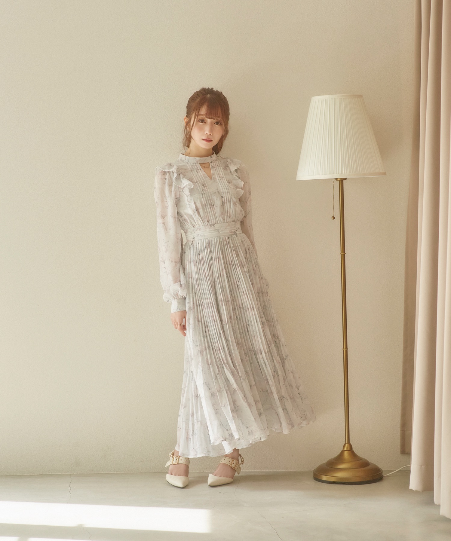 2024好評【Rose Muse】sheer floral one-piece グレー M ワンピース