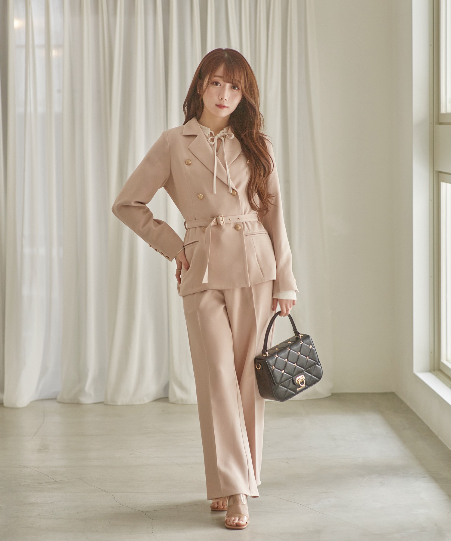 Rosé jacket and center pressed pants SET