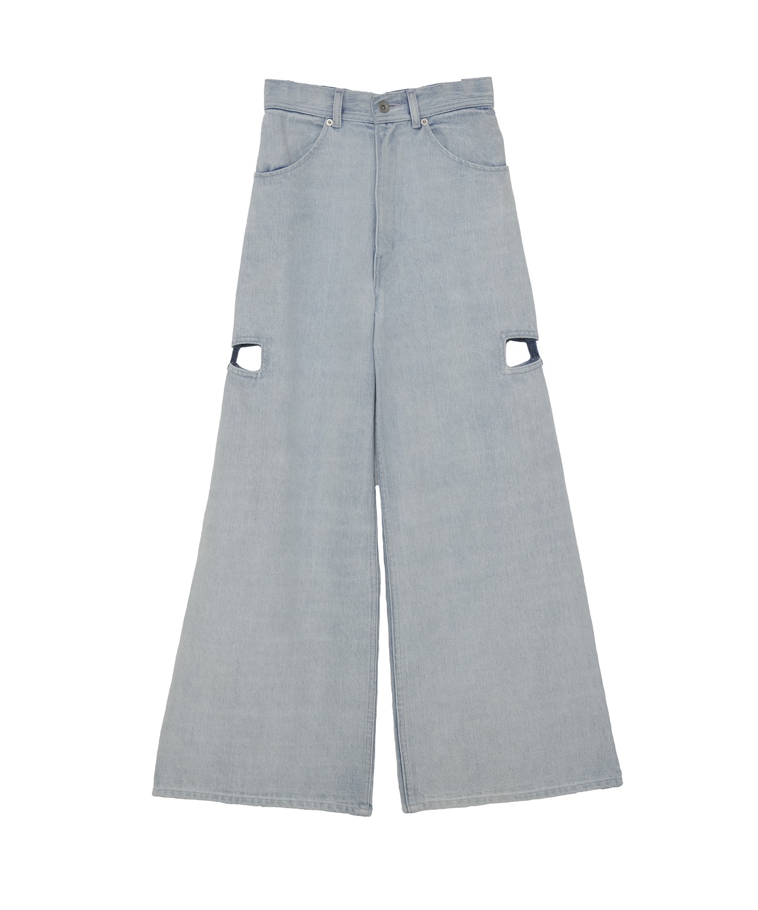 Side ribbon slash denim pants