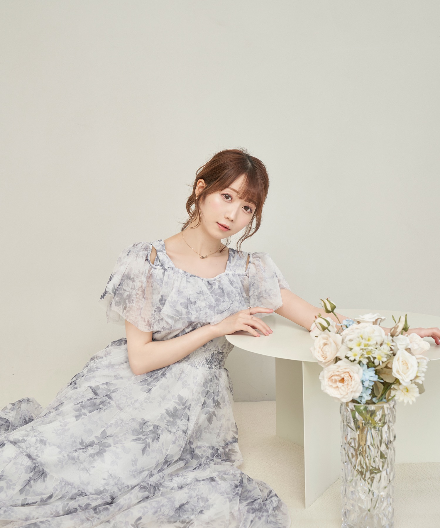 Rosé Muse floral print tulle dress - ロングワンピース