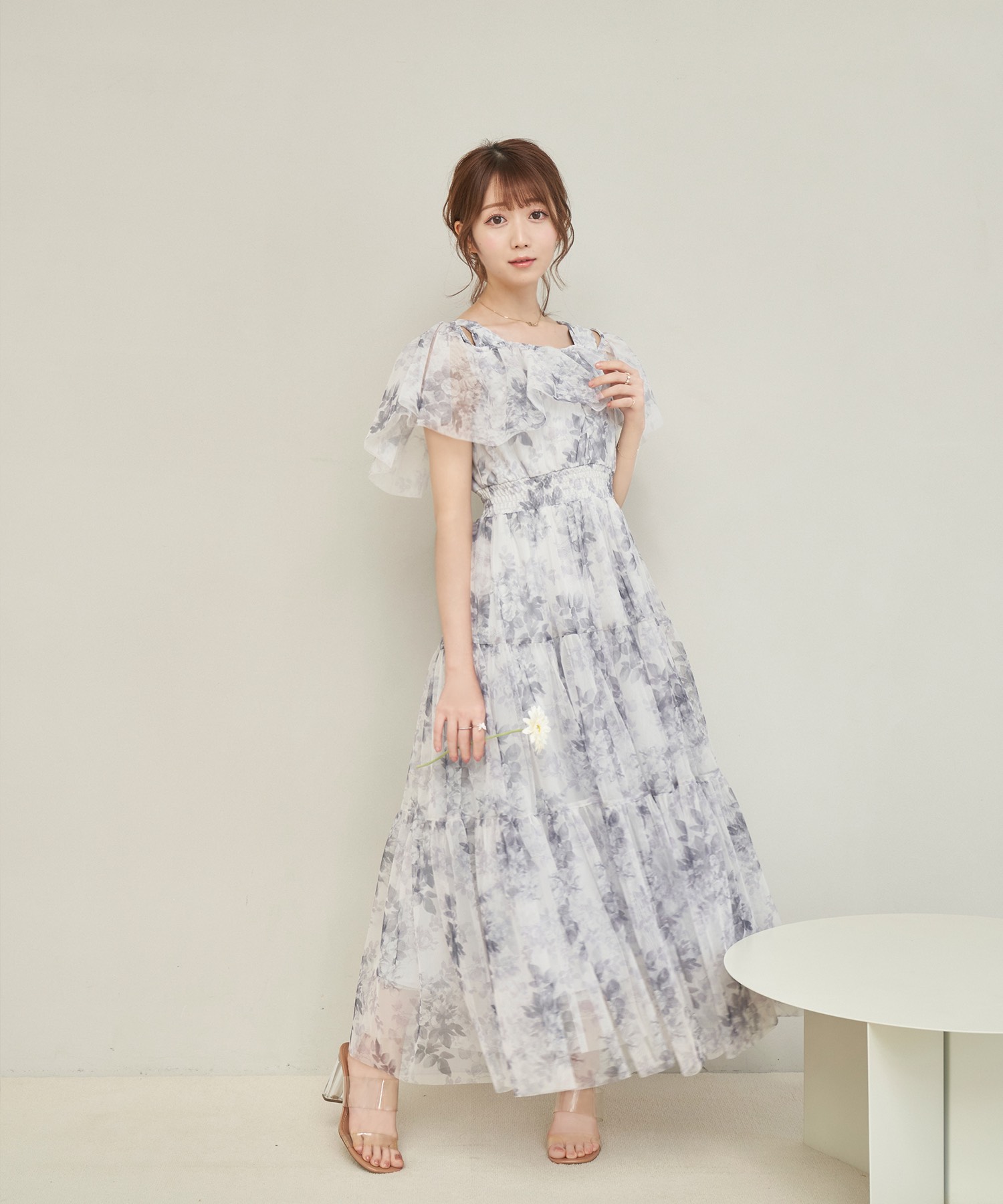 rosemuse floral pleated dress saxロングワンピース