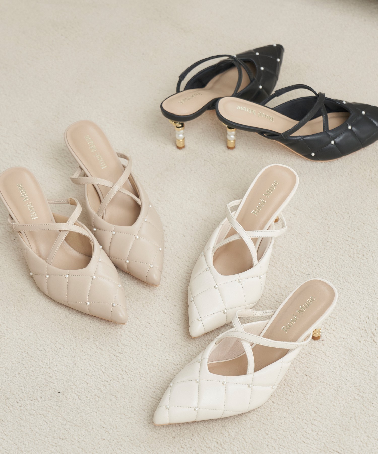 ロゼミューズ Quilting cross mule【beige】 - cadeauegypt.com