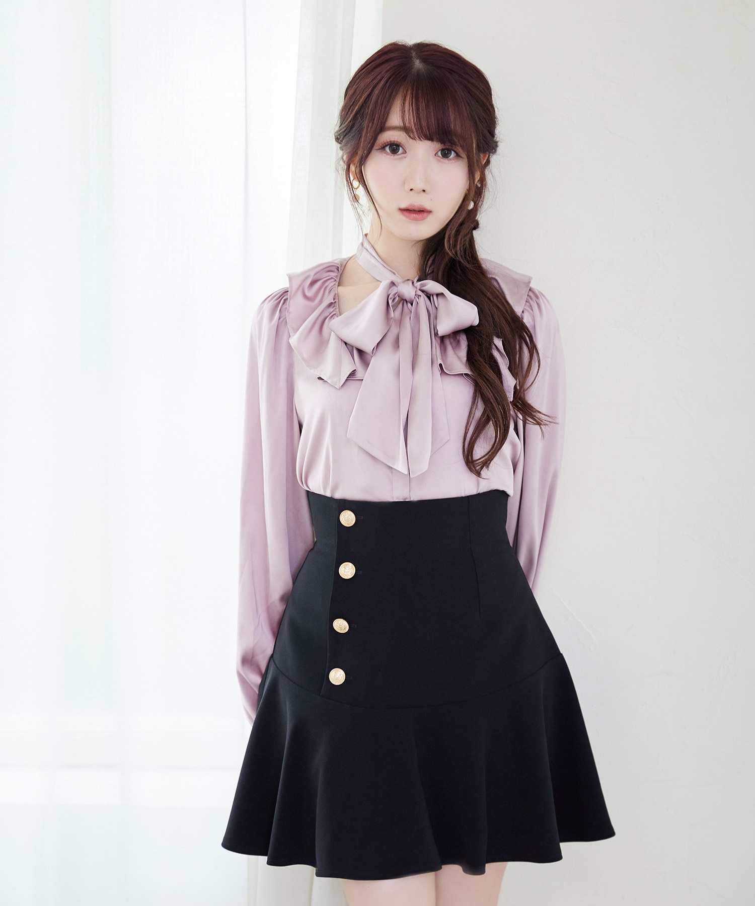 switching flared mini skirt【black】