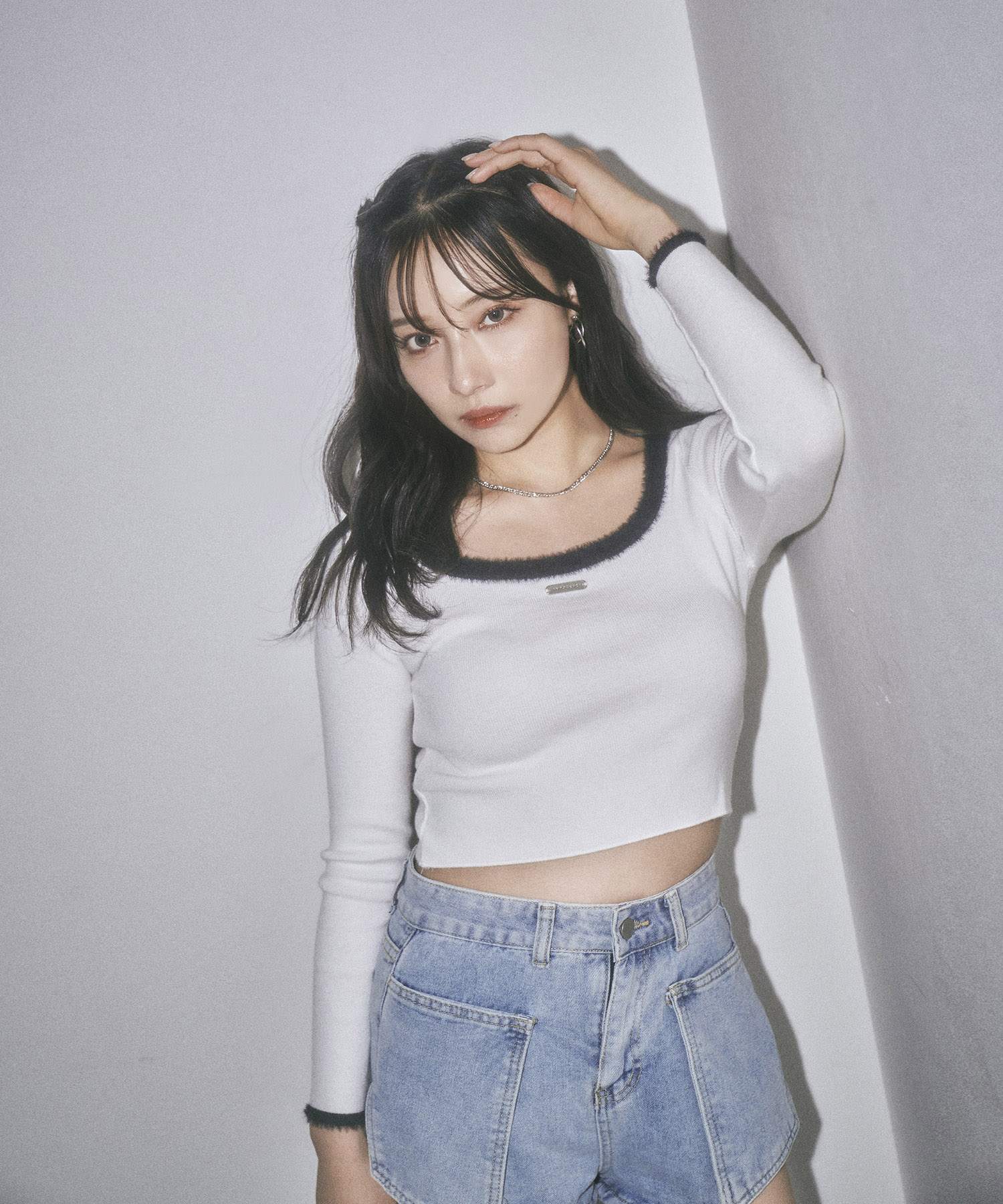 スクエアネックミニニットトップス