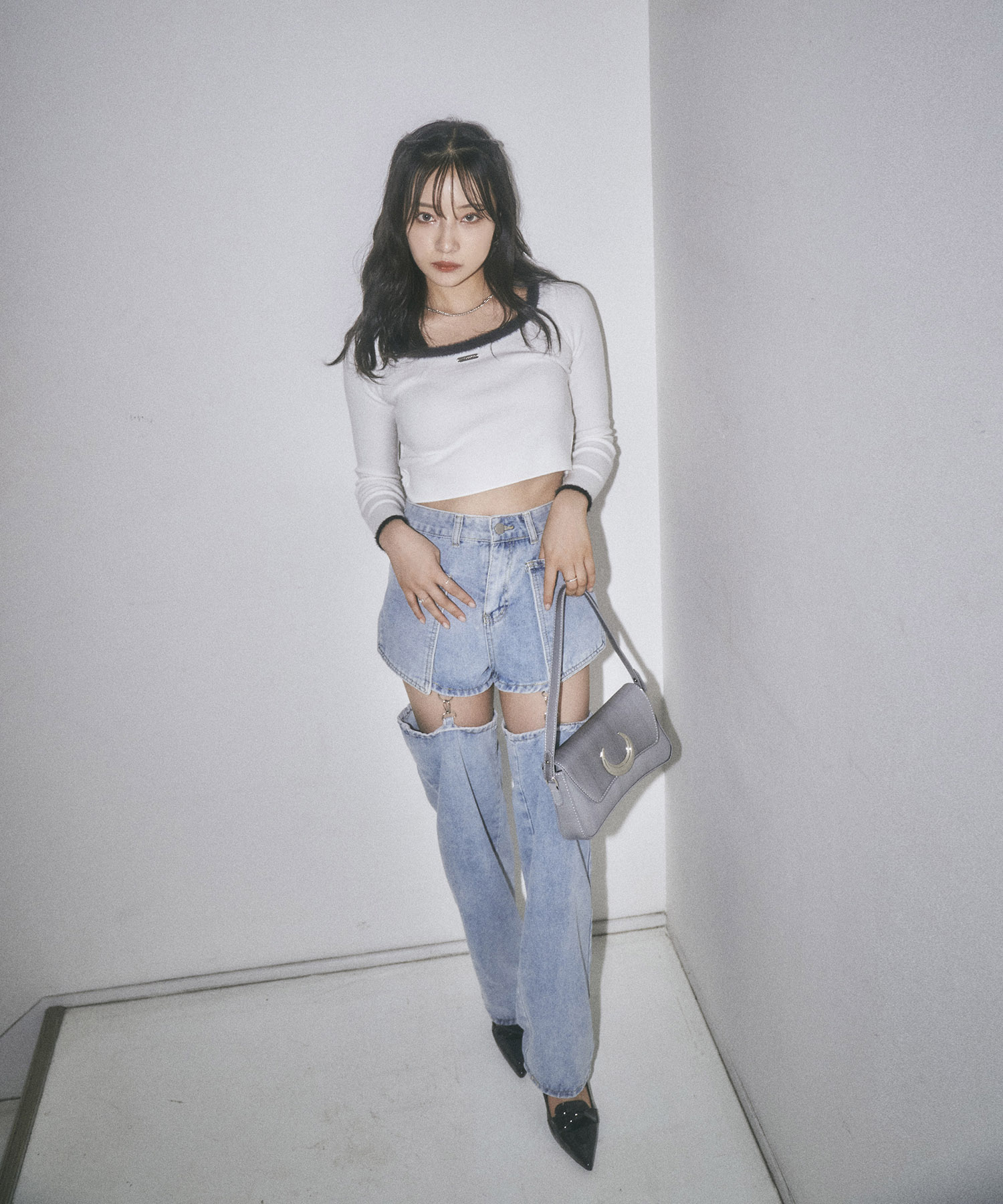 スクエアネックミニニットトップス