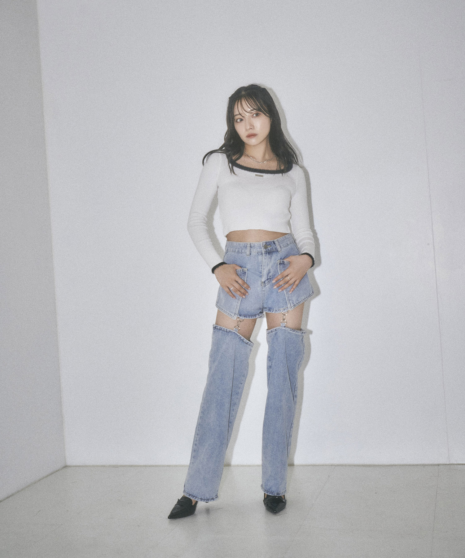 スクエアネックミニニットトップス