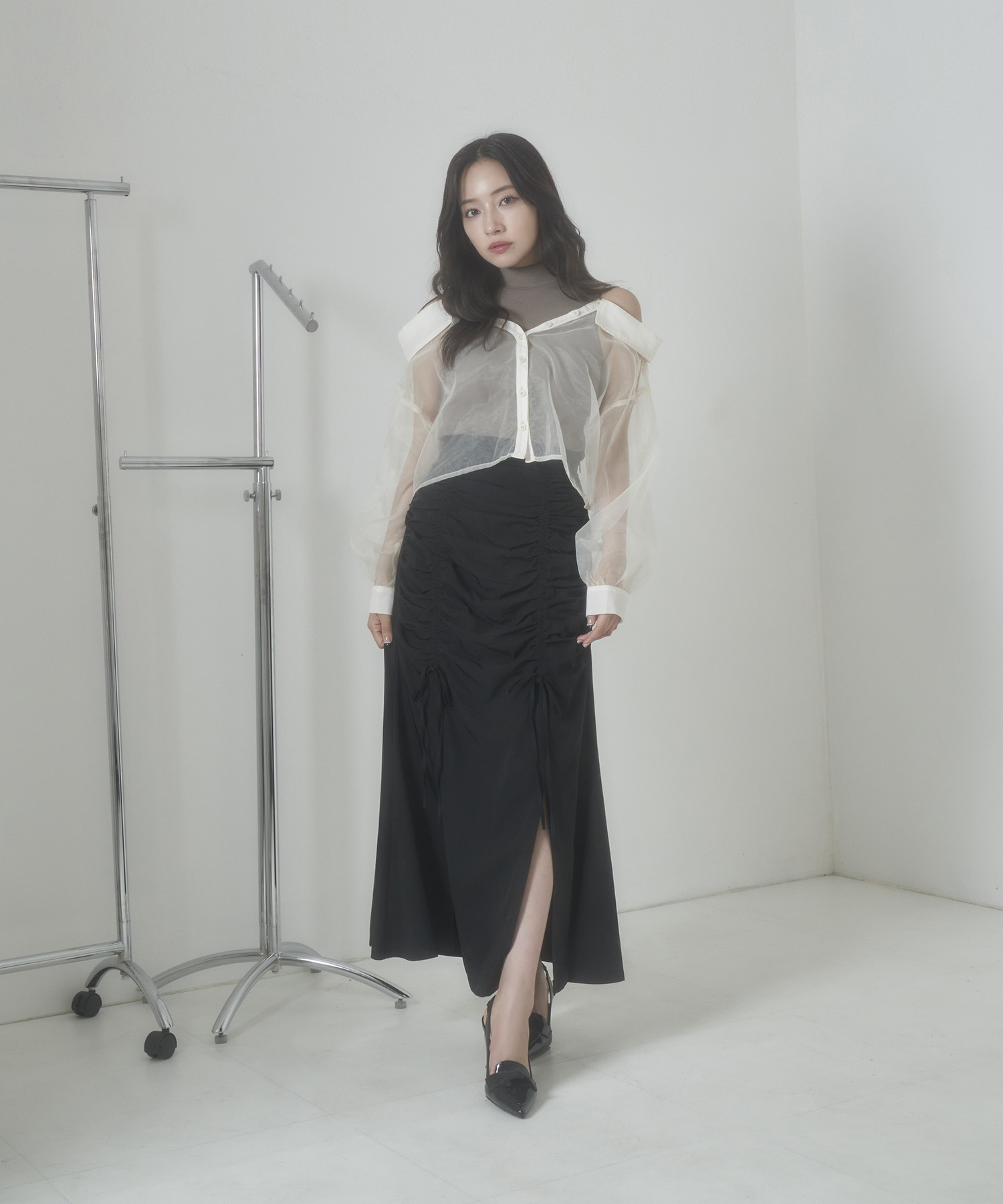 シアーシャツドッキングトップス