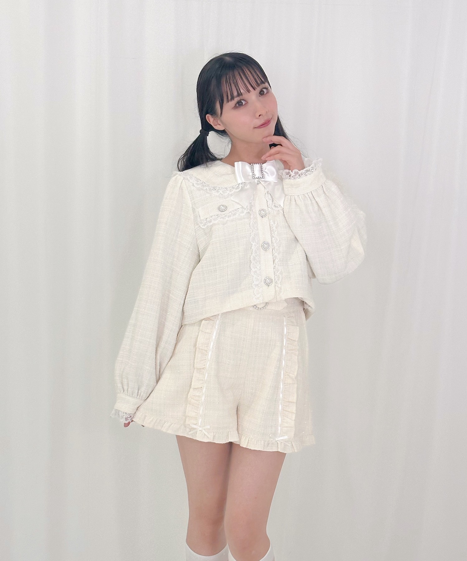 はしごレースツイードショートパンツ