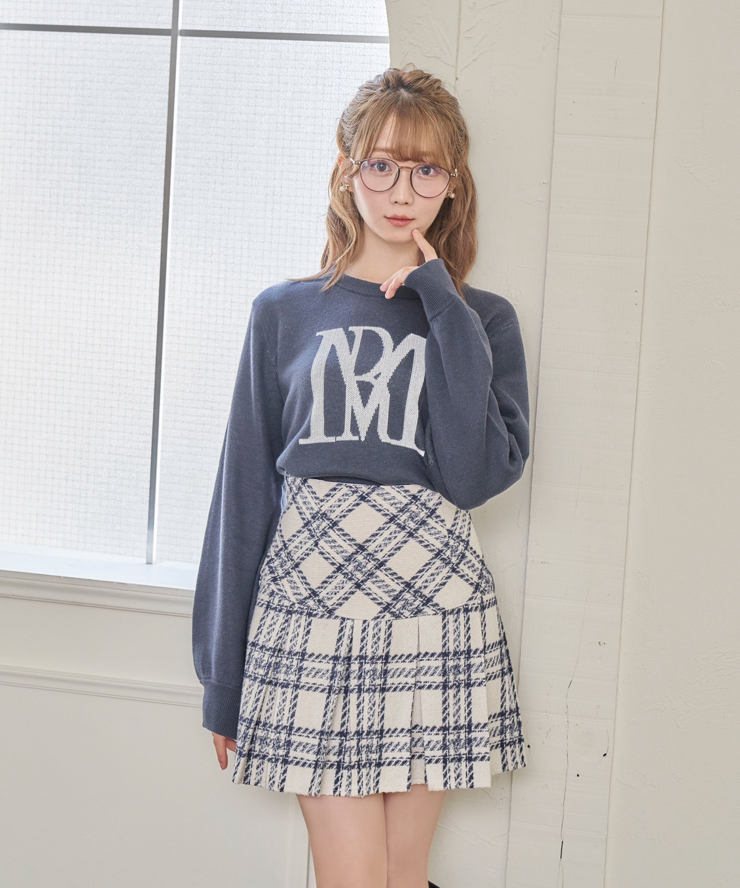 Rosé Muse check pleated skirt【black】 - ミニスカート