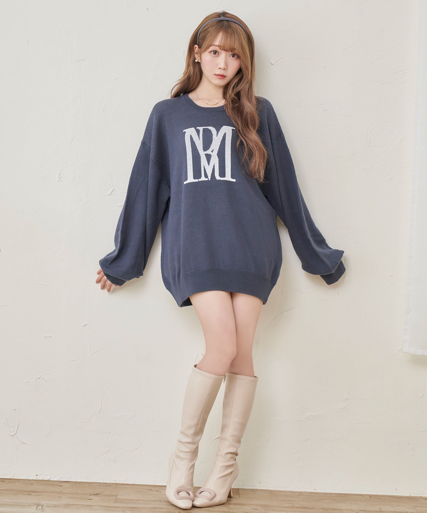 Rosé Muse RM logo knit_L size【navy】