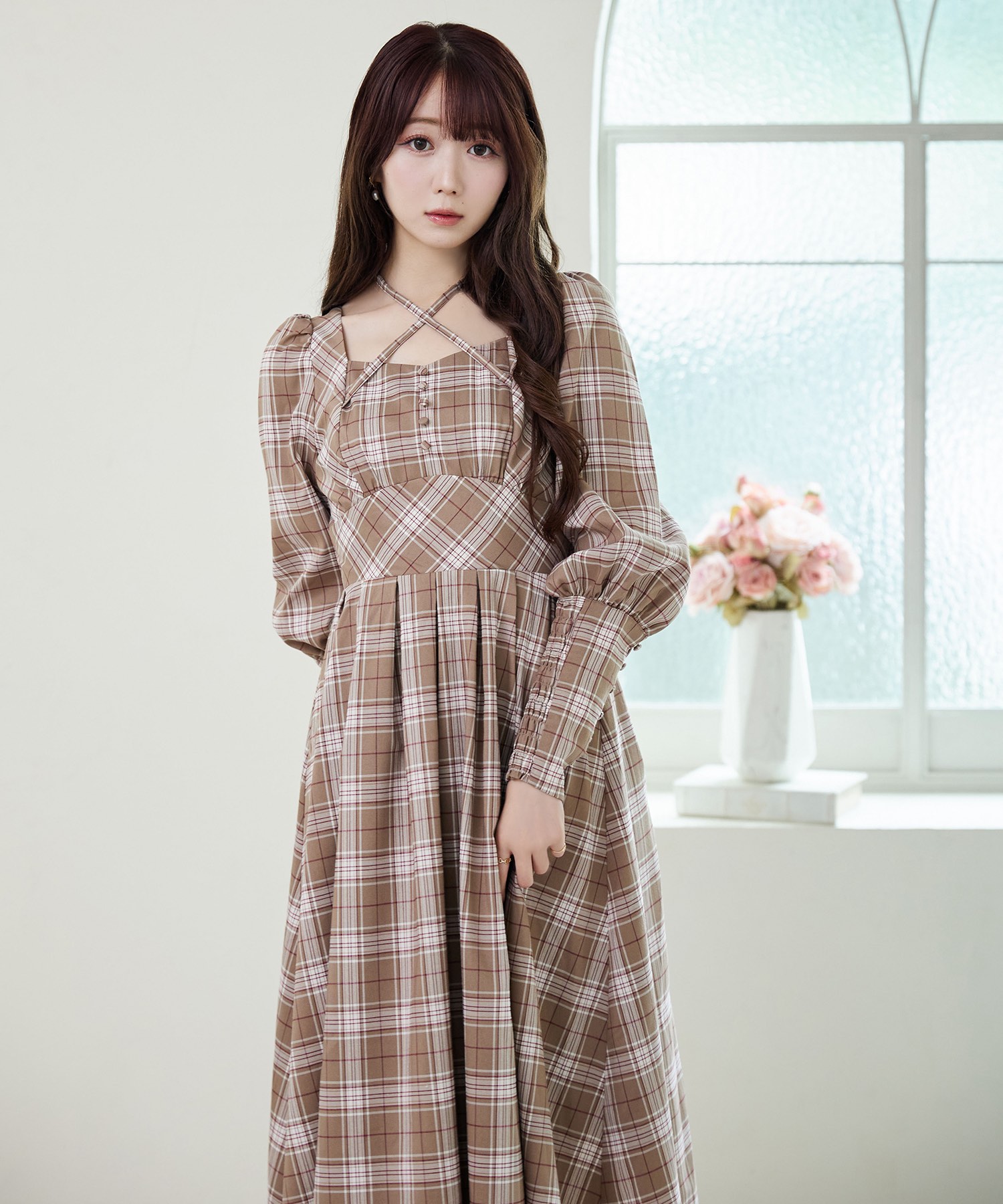 check box tuck dress【brown】 – BUNNY APARTMENT