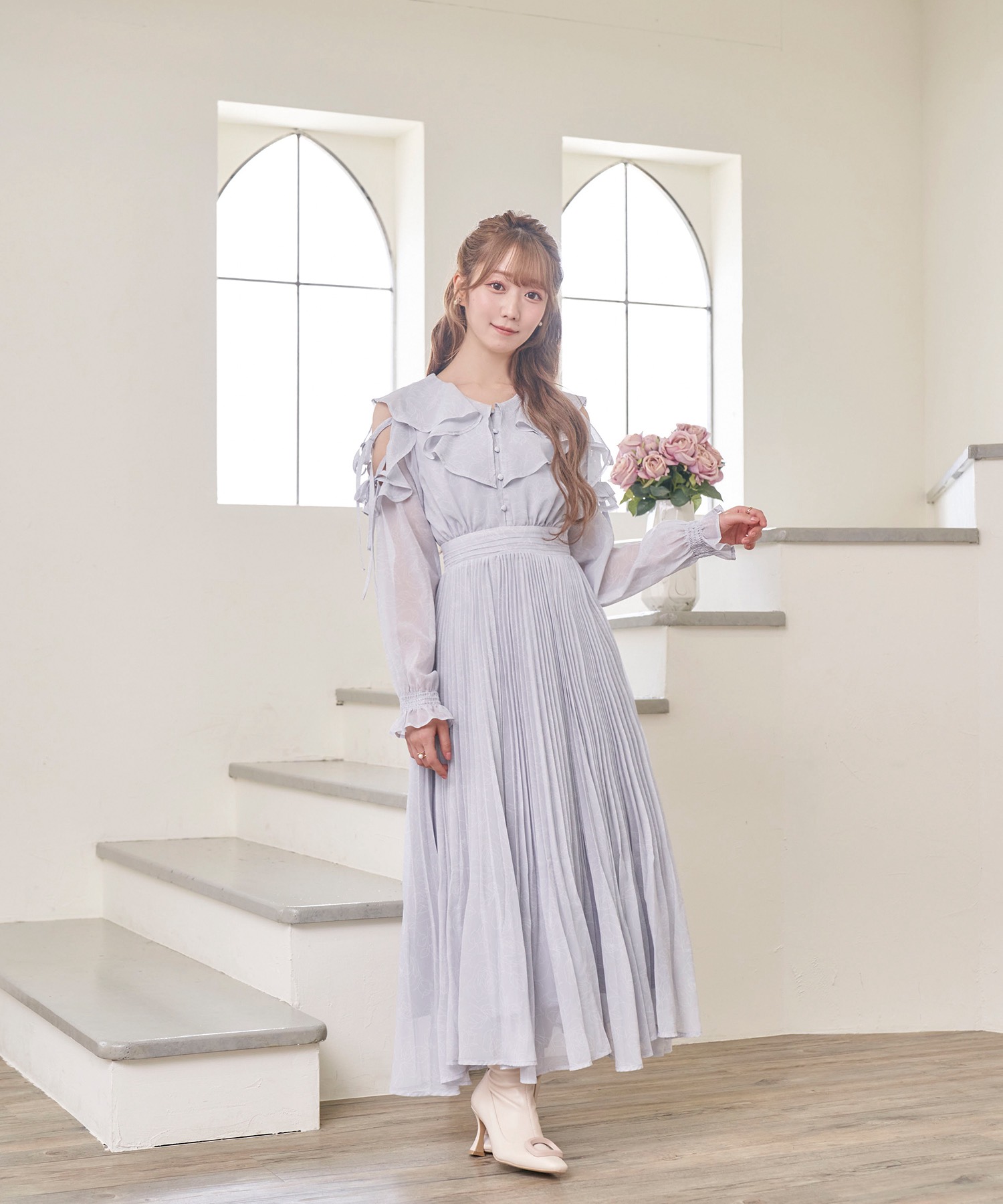 Rosemuse ロゼミューズfloral line pleated dress
