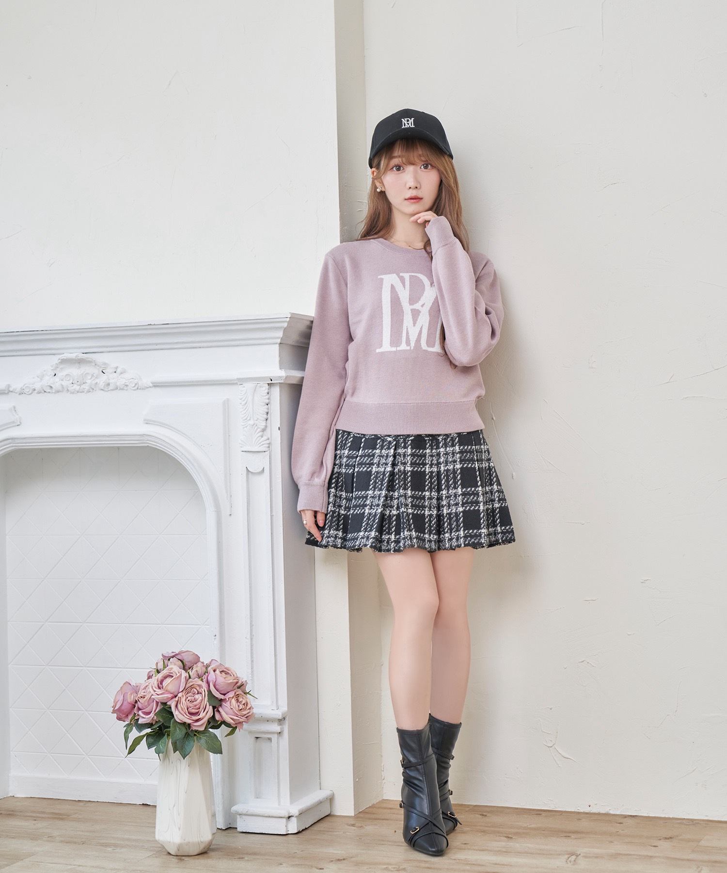 Rosé Muse check pleated skirt【white】 - mct.net.sa