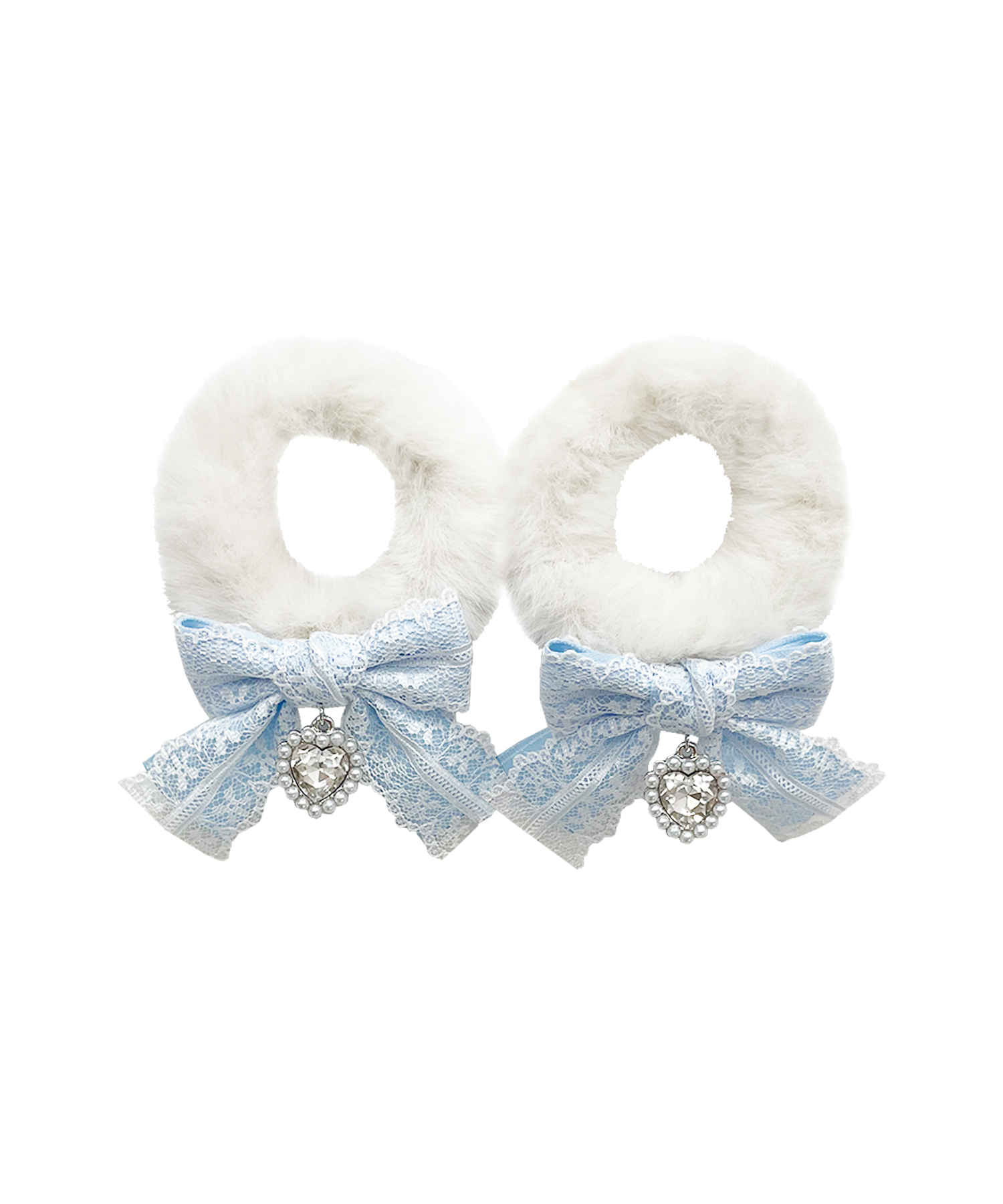 ハートビジューリボンフェイクファーシュシュ