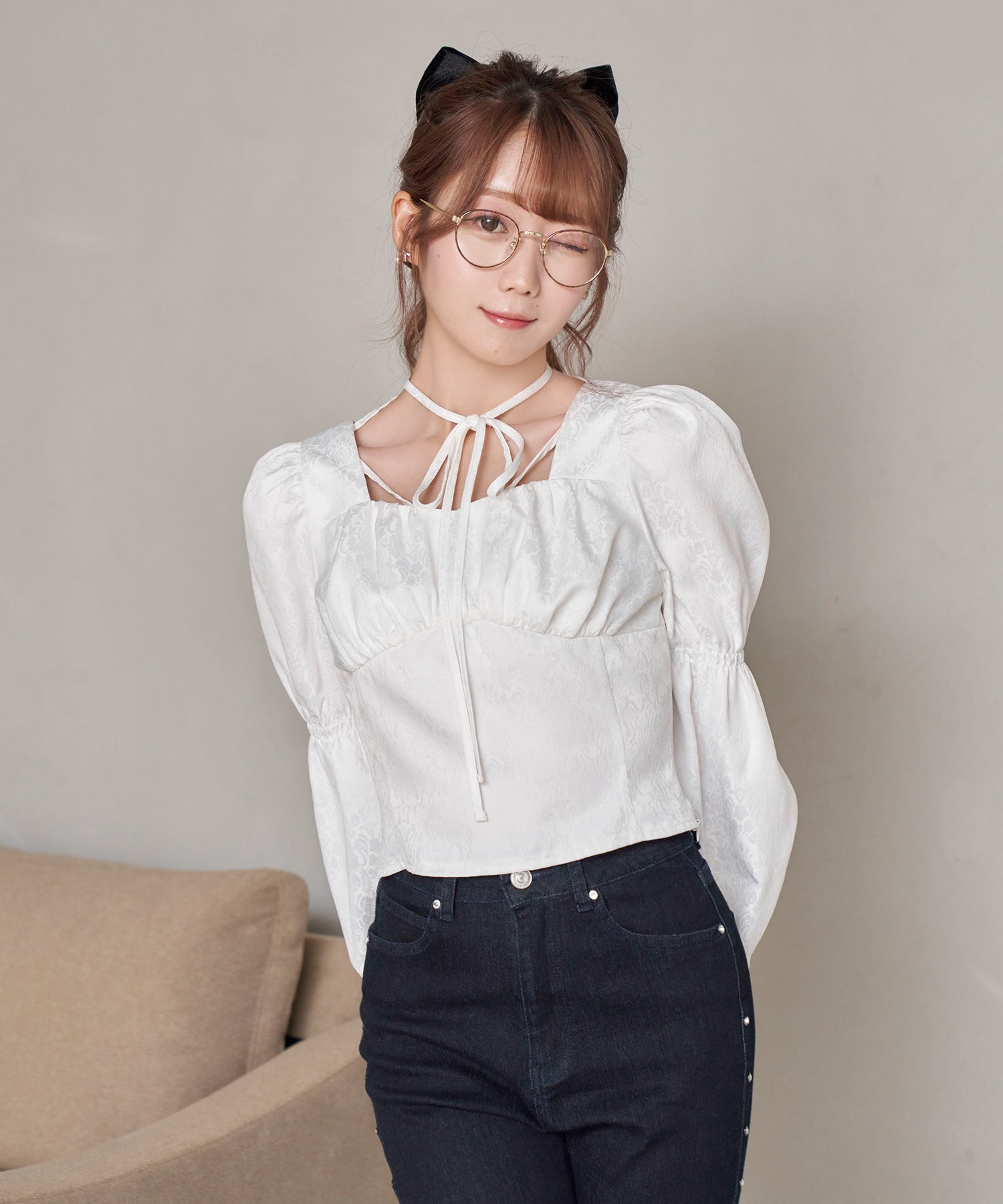 string jacquard blouse【white】 – BUNNY APARTMENT