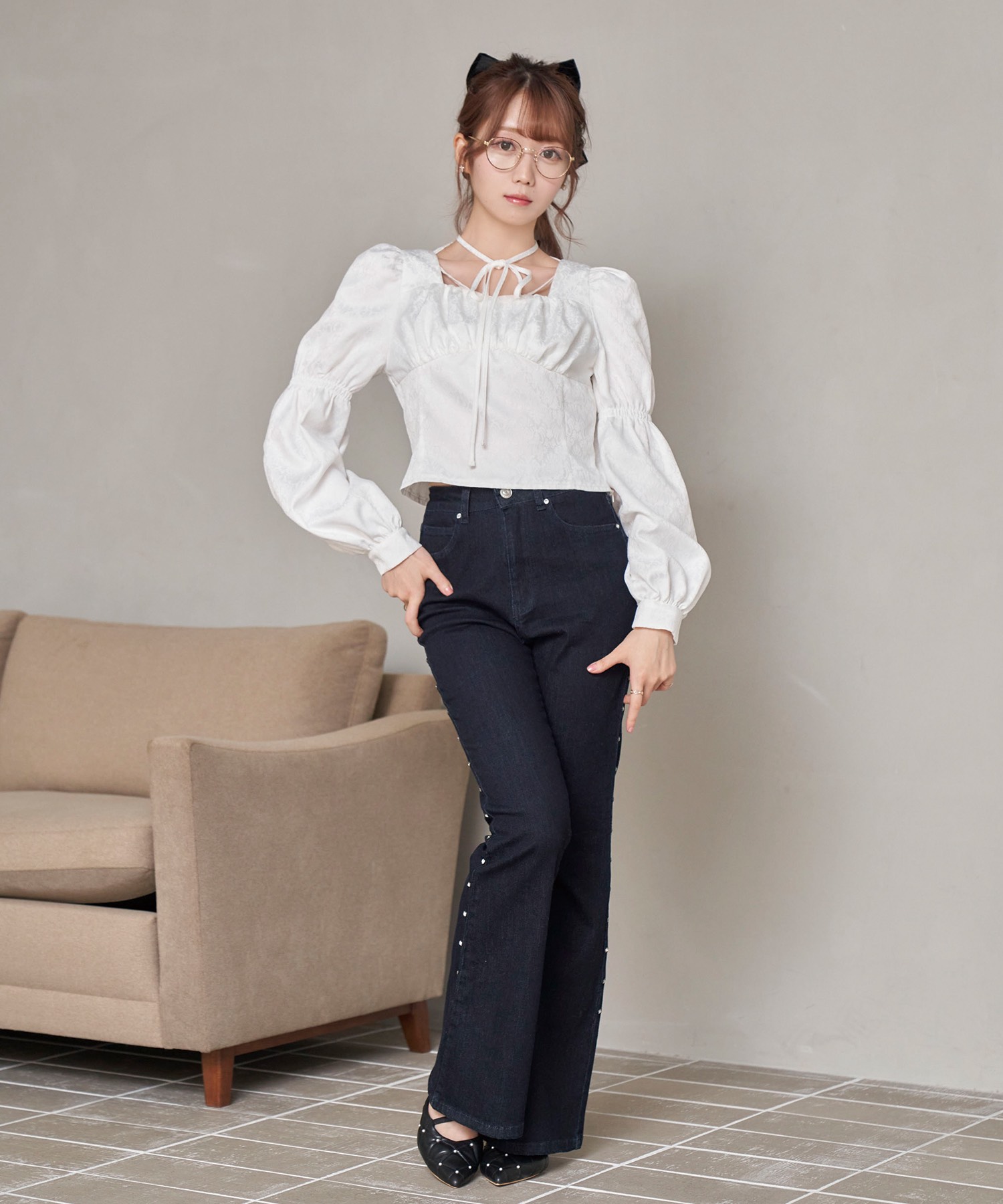 string jacquard blouse【white】 – BUNNY APARTMENT