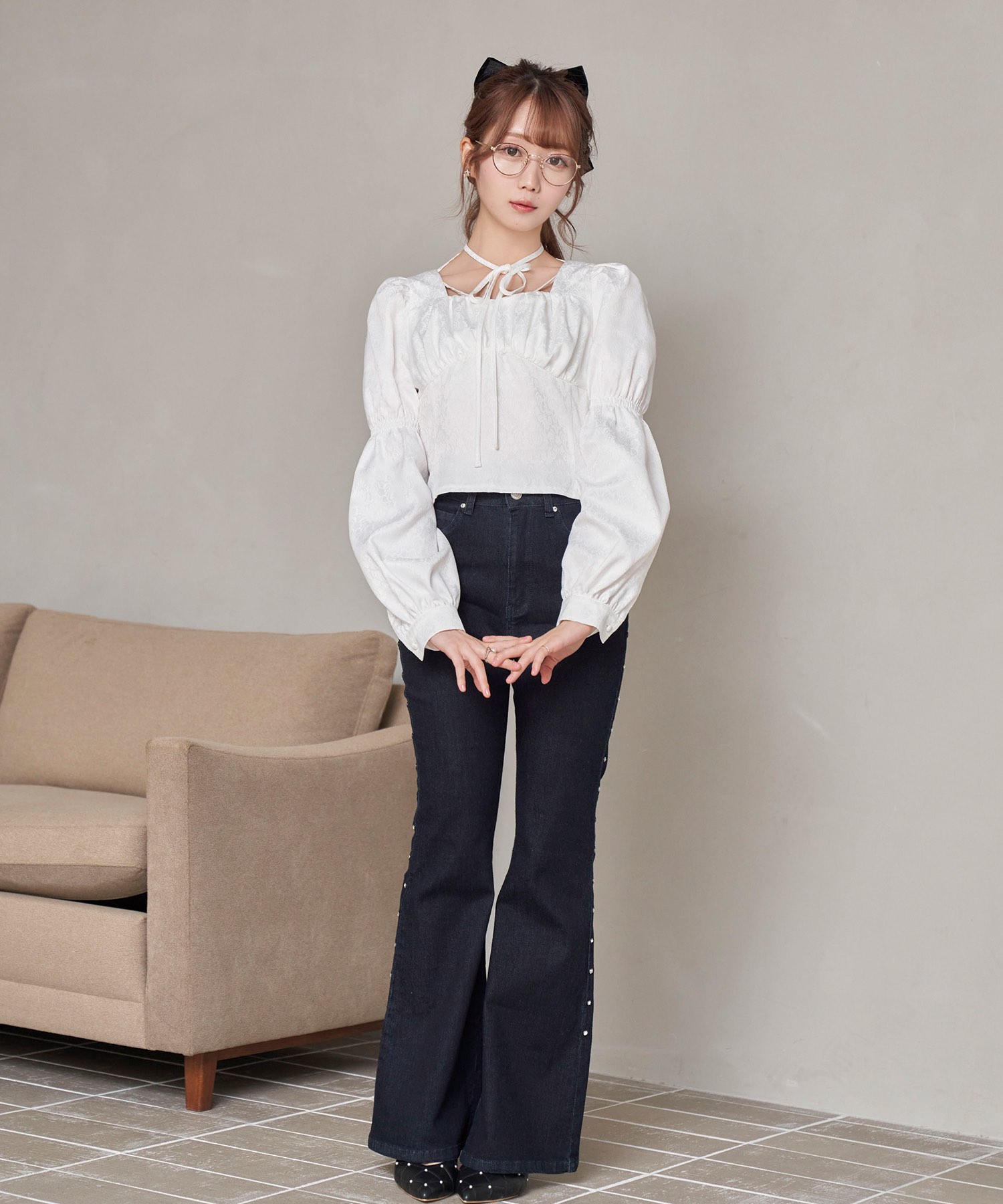 ★★ゆこ★★         Shirring Blouse ホワイト blouses 1 shirring white | ギフト・スタイ・出産祝いのMARLMARL