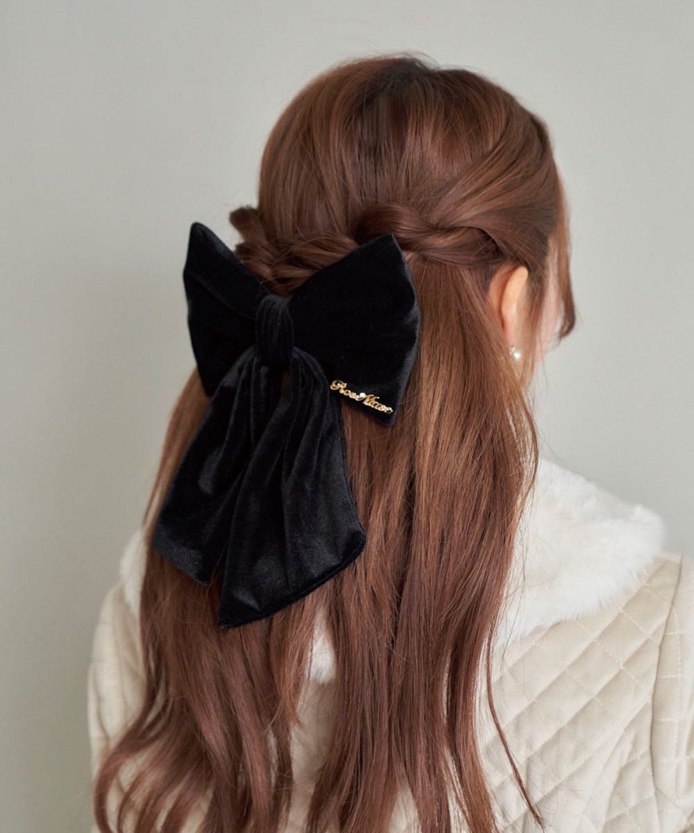 予約販売：Rose big ribbon barrette【black】 – BUNNY APARTMENT