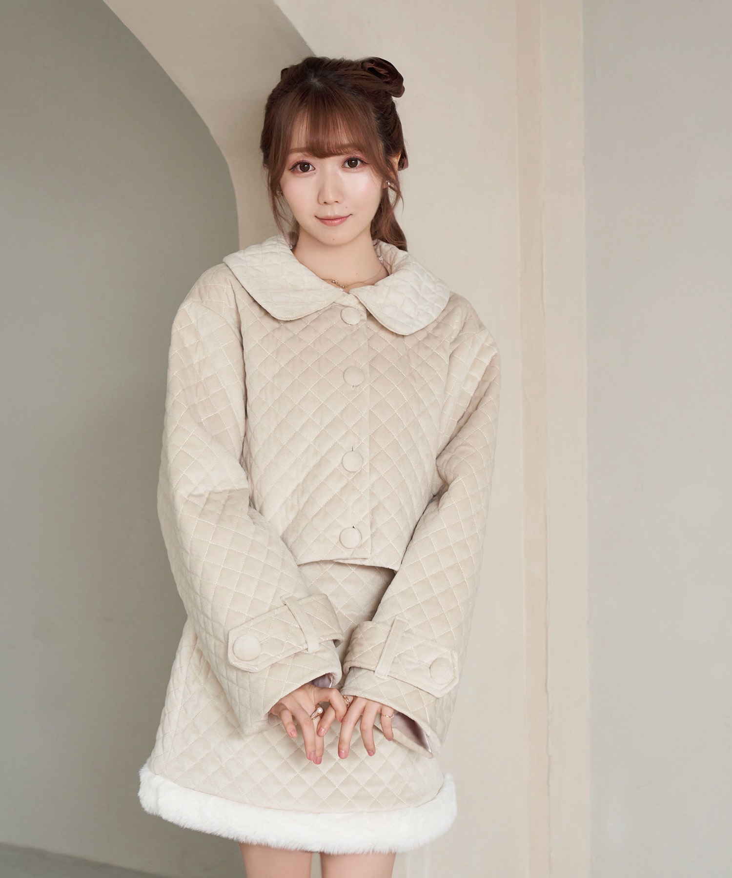 quilting fake fur collar short JK【beige】 – BUNNY APARTMENT