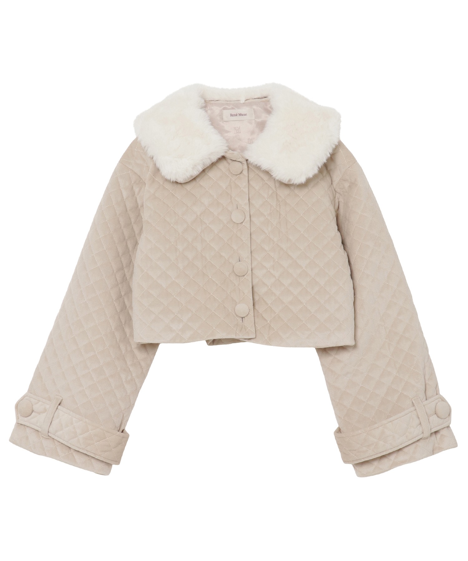 quilting fake fur collar short JK【beige】