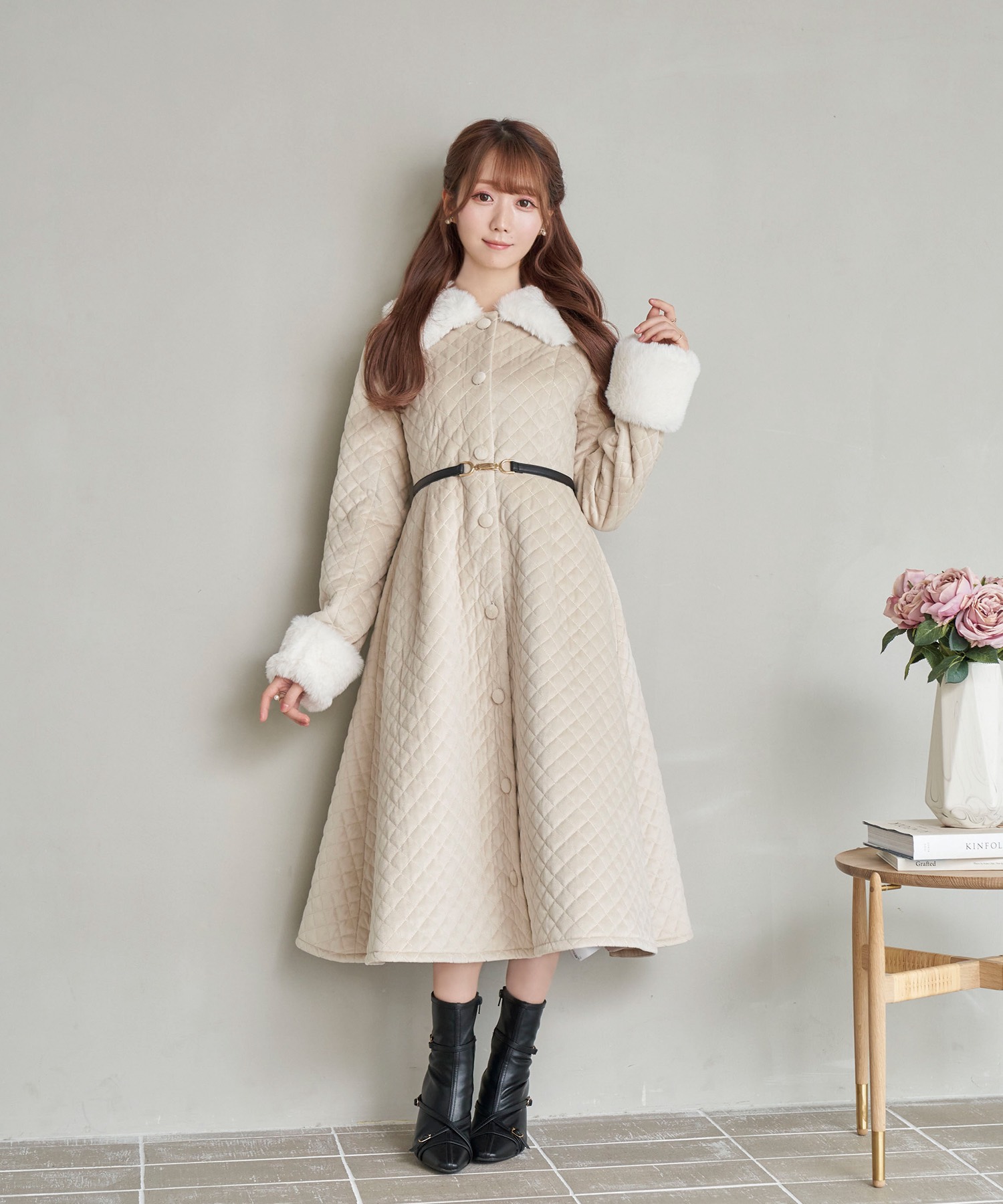 quilting flared coat【beige】