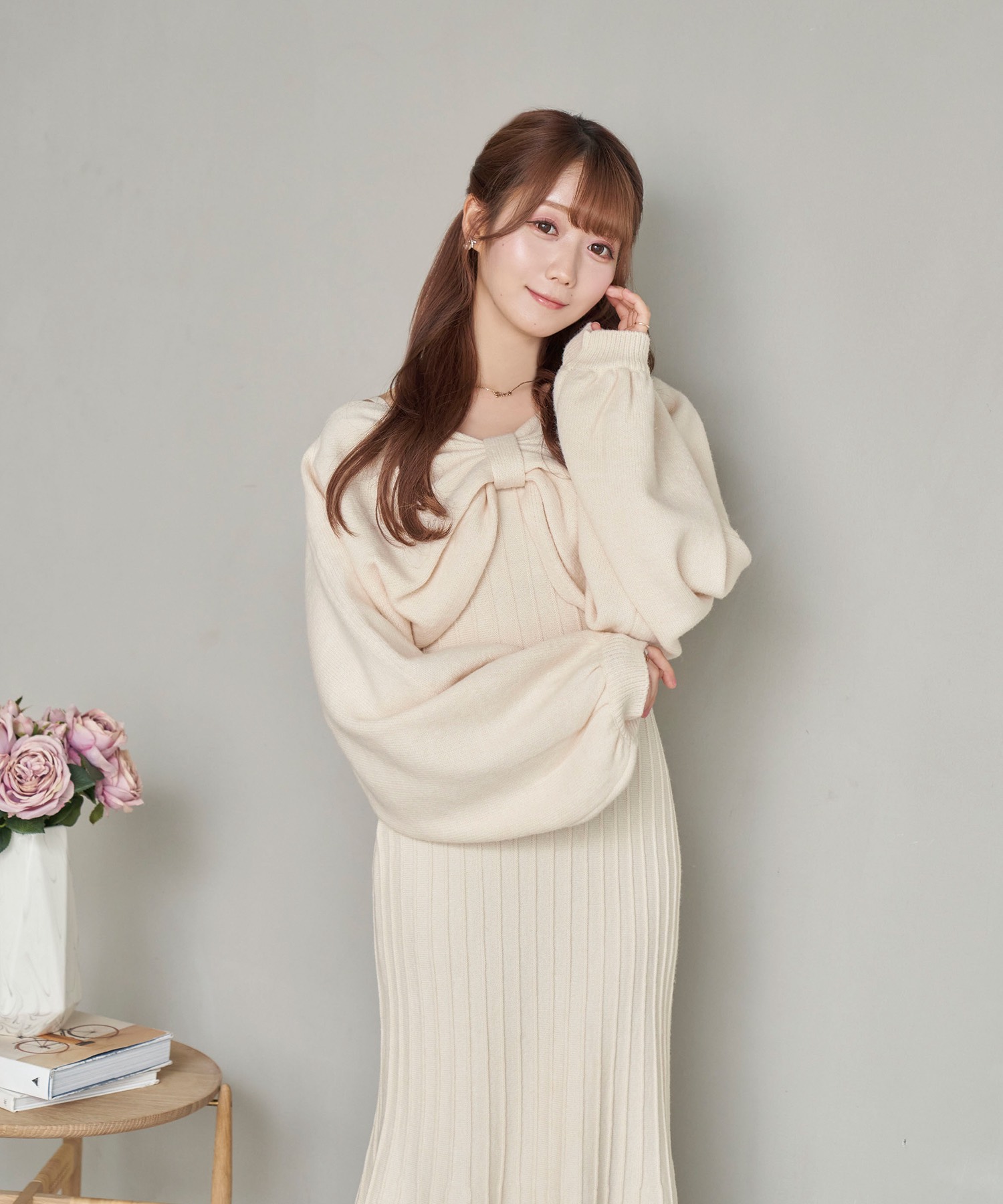 Rosé Muse ribbon knit&kami o/p setivory-