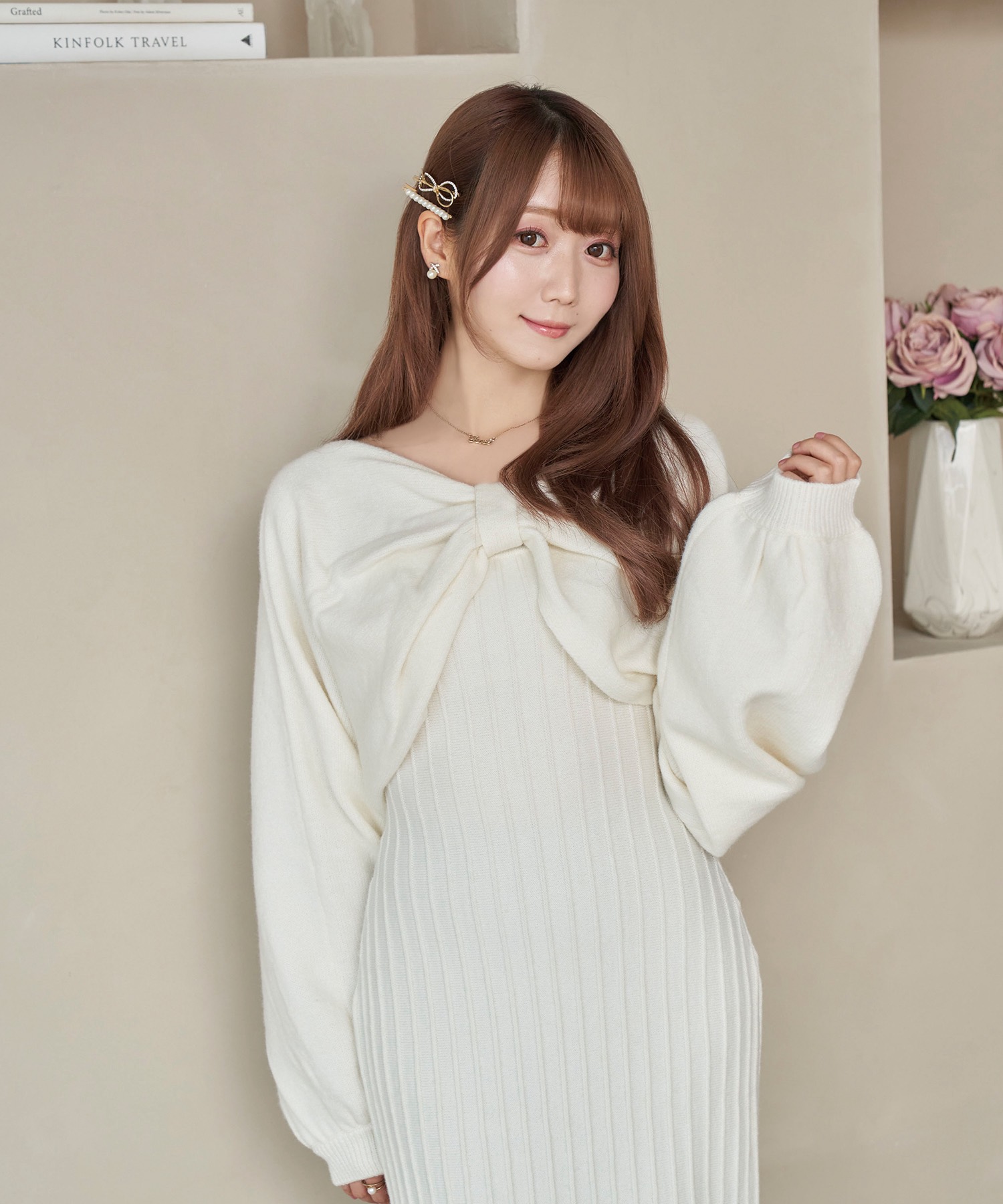 ribbon knit&kami o/p set【white】