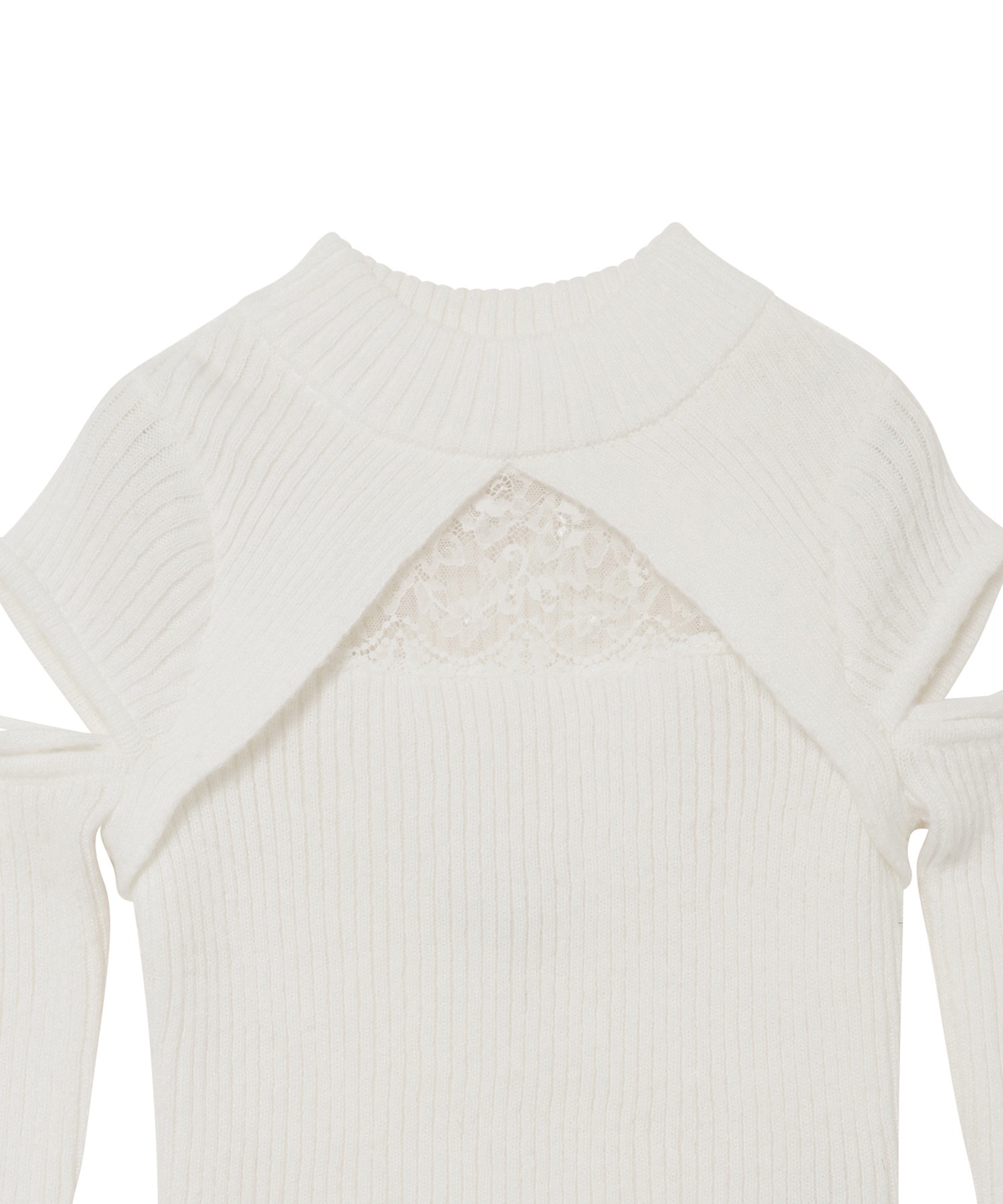 cut out lace point knit tops【white】