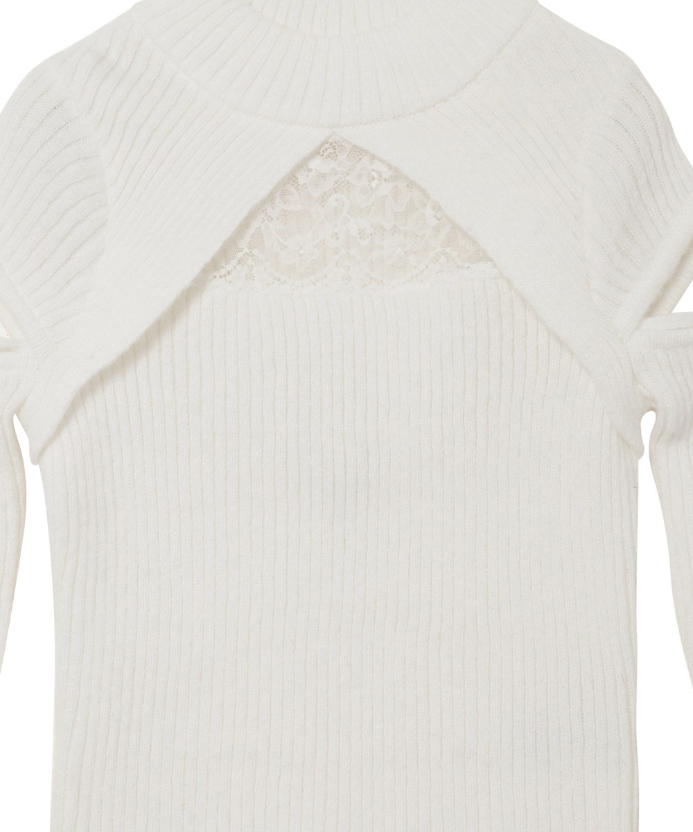 cut out lace point knit tops【white】