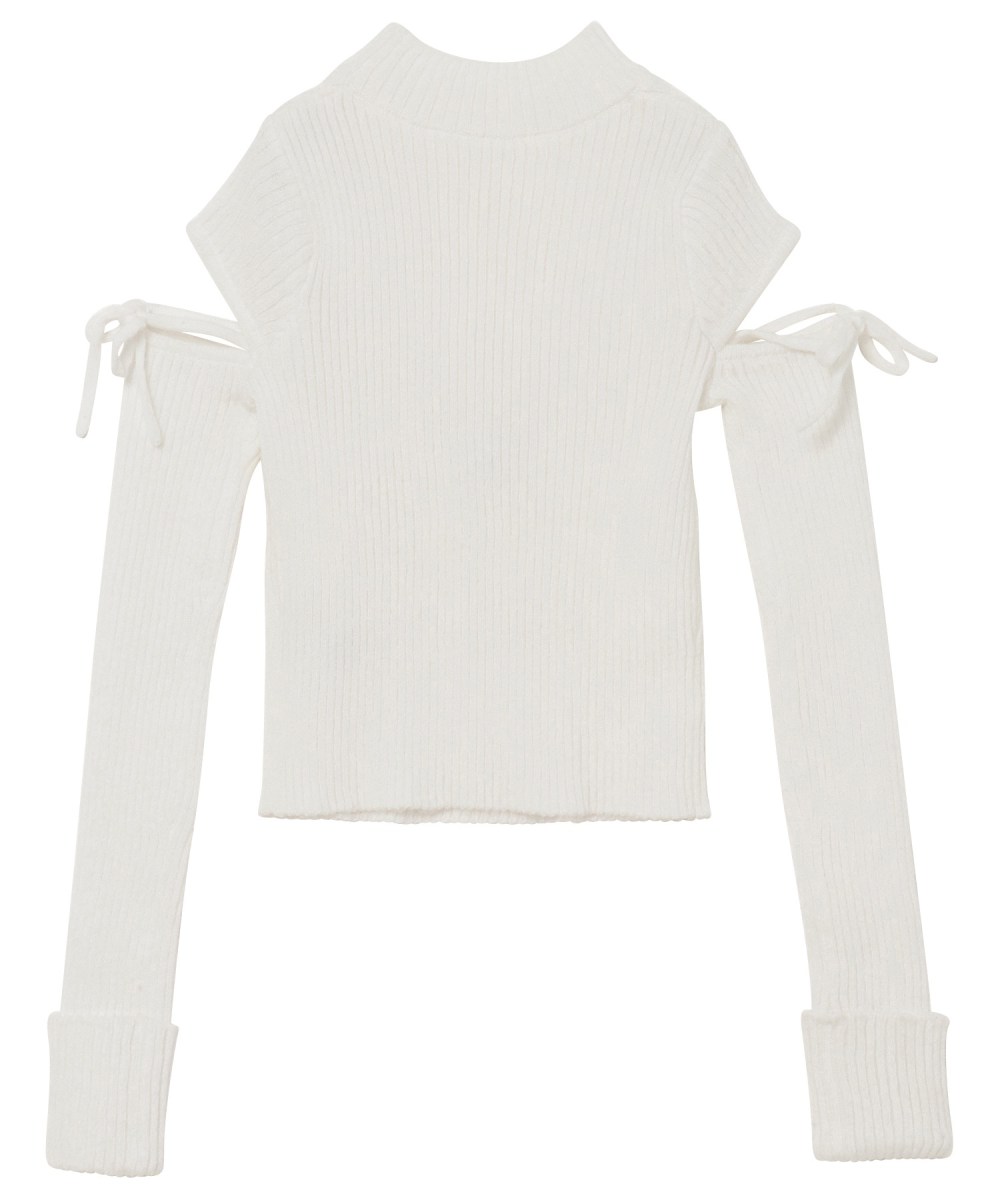 cut out lace point knit tops【white】