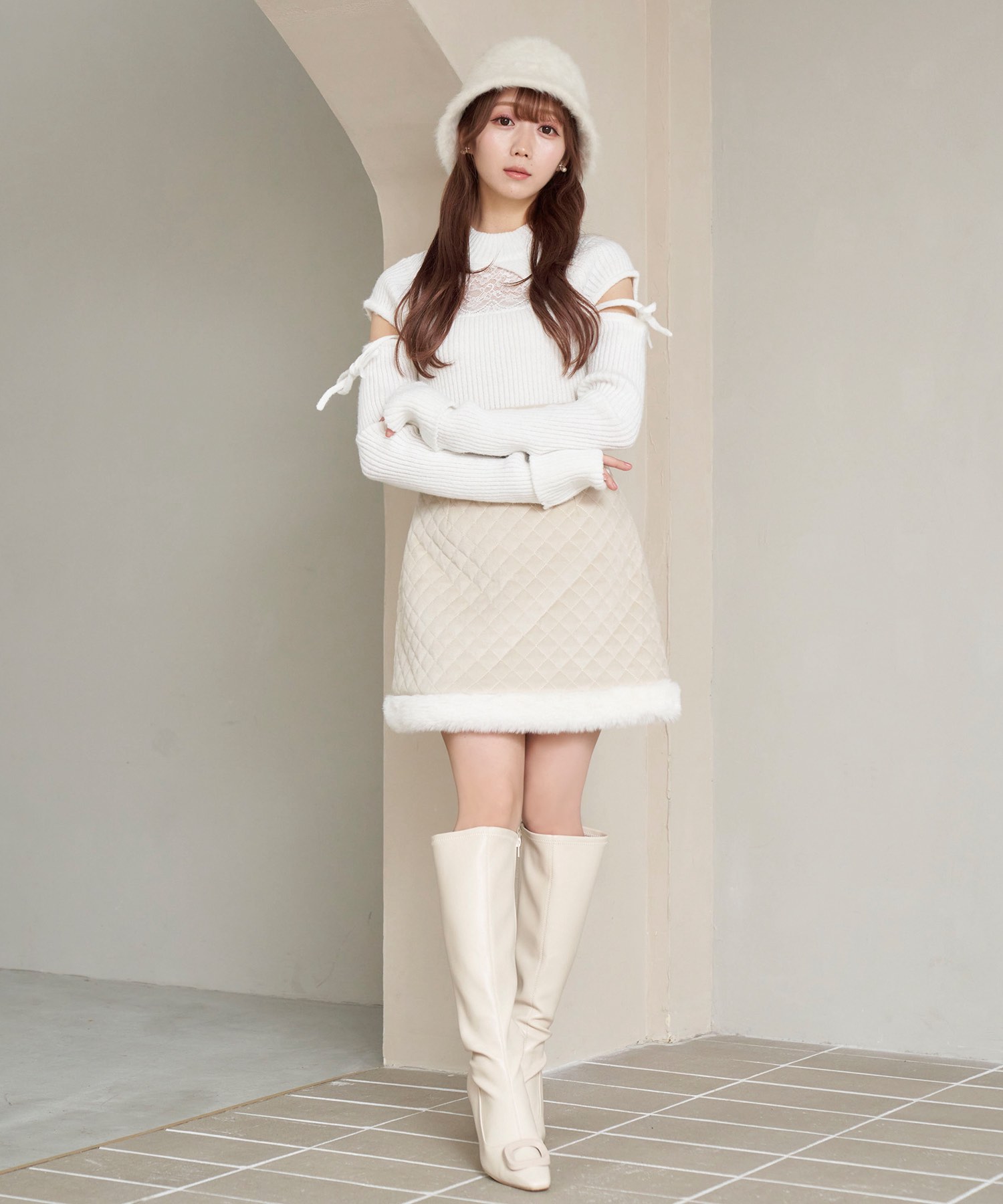 quilting fake fur mini skirt【beige】 – BUNNY APARTMENT