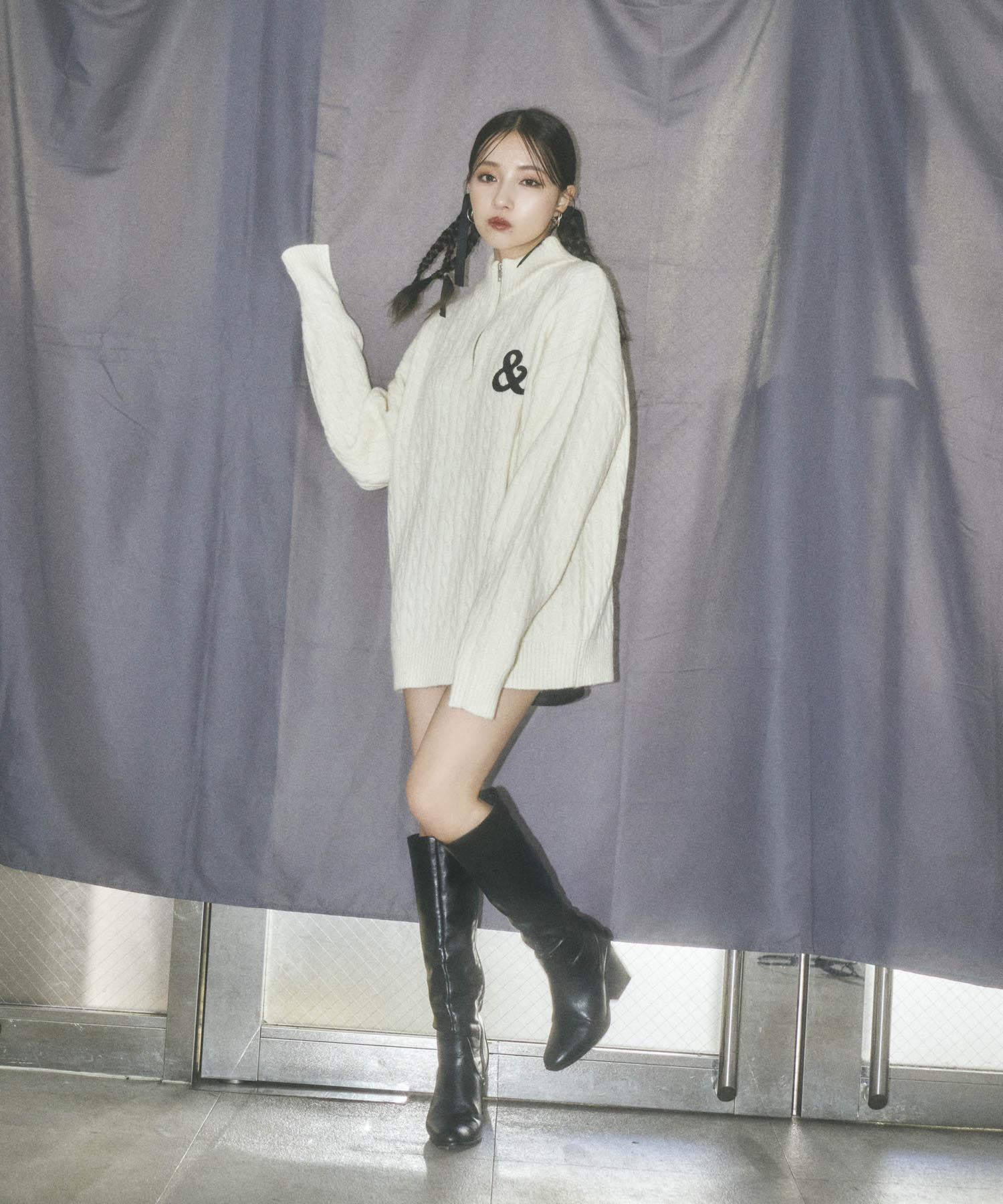 UNISEX ハーフジップハイネックニット