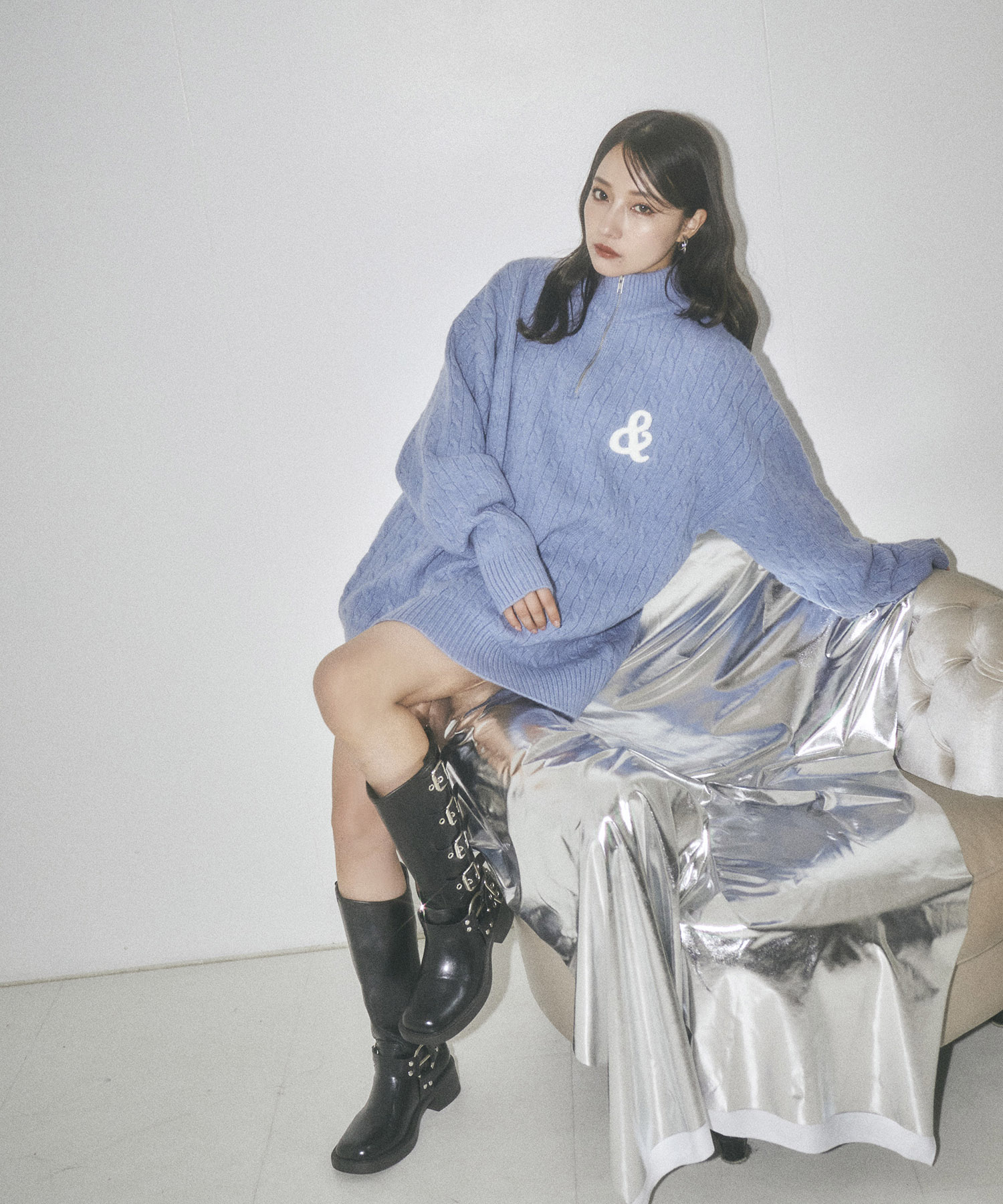 UNISEX ハーフジップハイネックニット