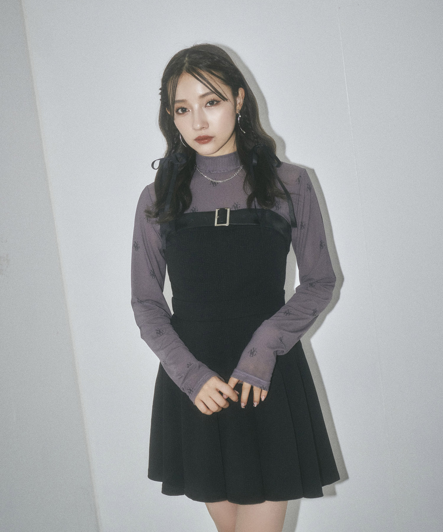 【韓国ブランド】清楚ベルトミディワンピースN149 大きいサイズ レディース フロントクロスワンピース goldy-1199