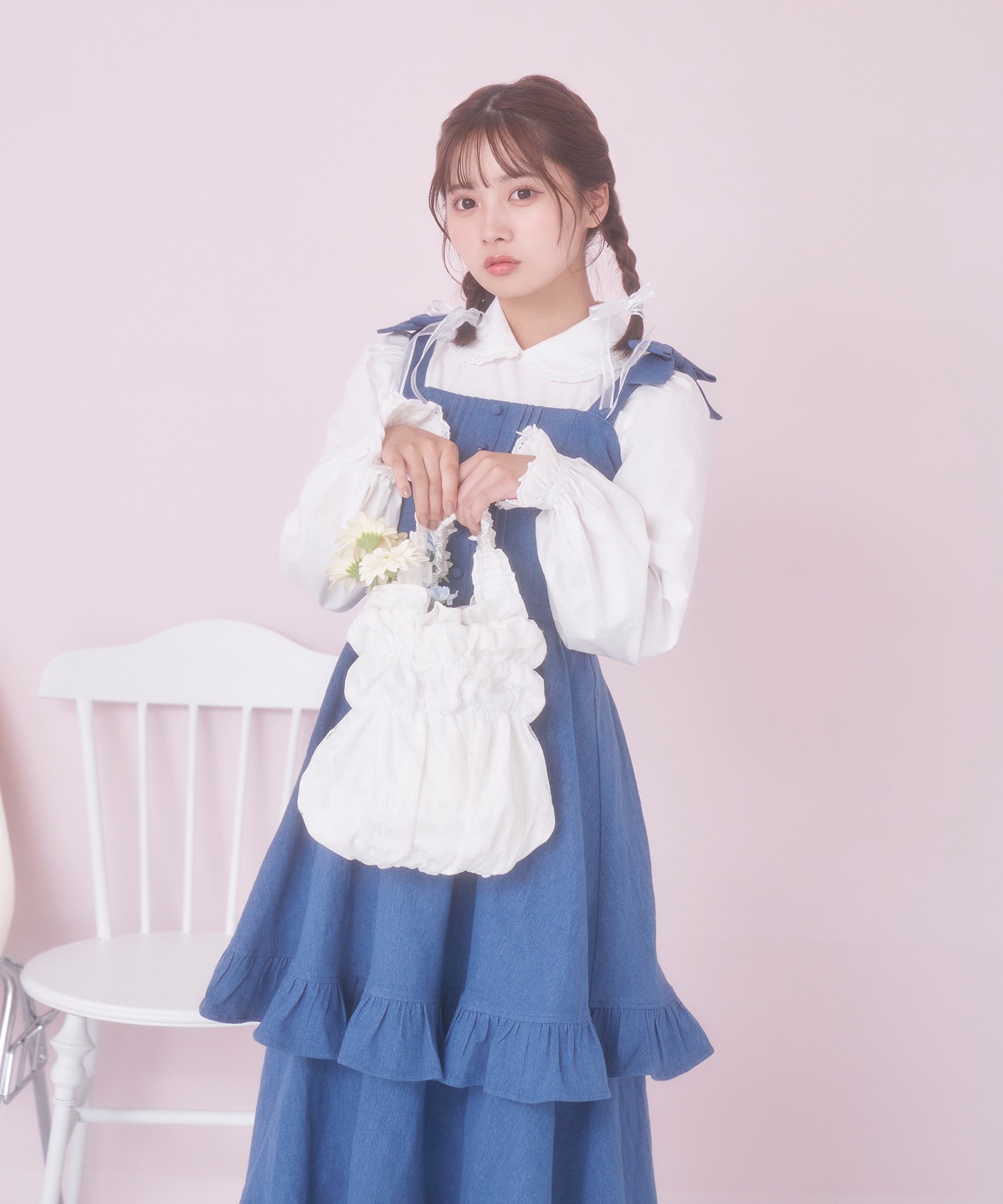 【ボンポワンsize10】 清楚な白ブラウスと焦茶ベロアジャンスカSET ボンポワンsize10】 清楚な白ブラウスと焦茶ベロアジャンスカSET
