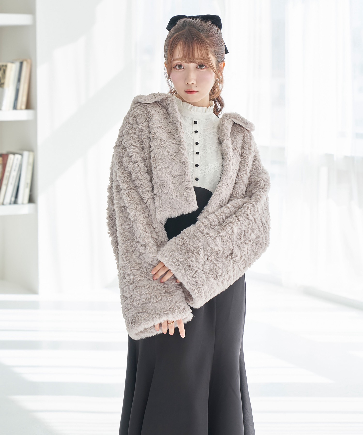 fullfy faux fur short coat【gray】