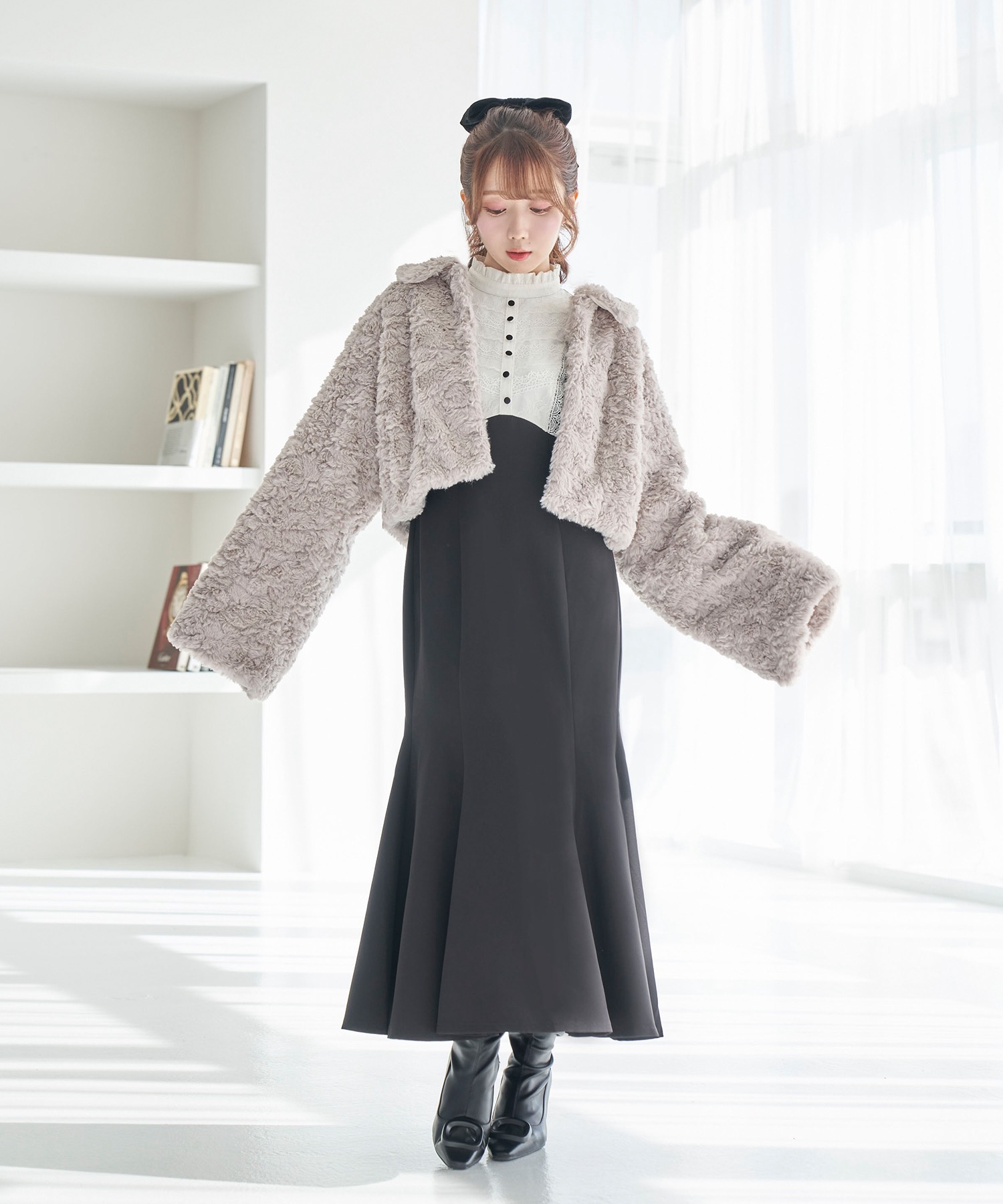 fullfy faux fur short coat【gray】