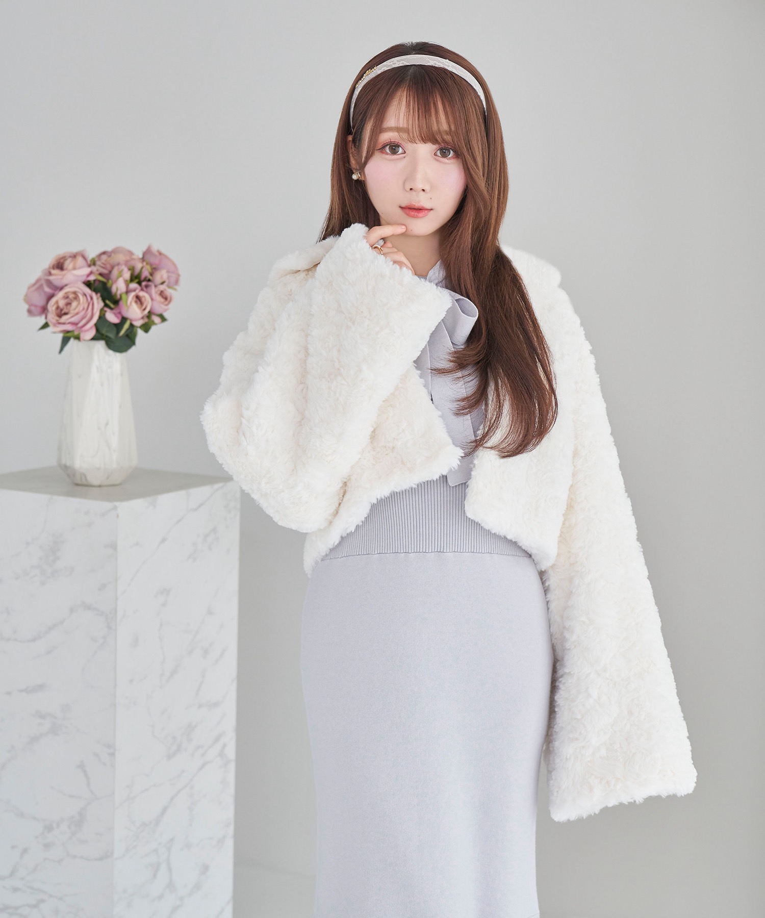 fullfy faux fur short coat【white】