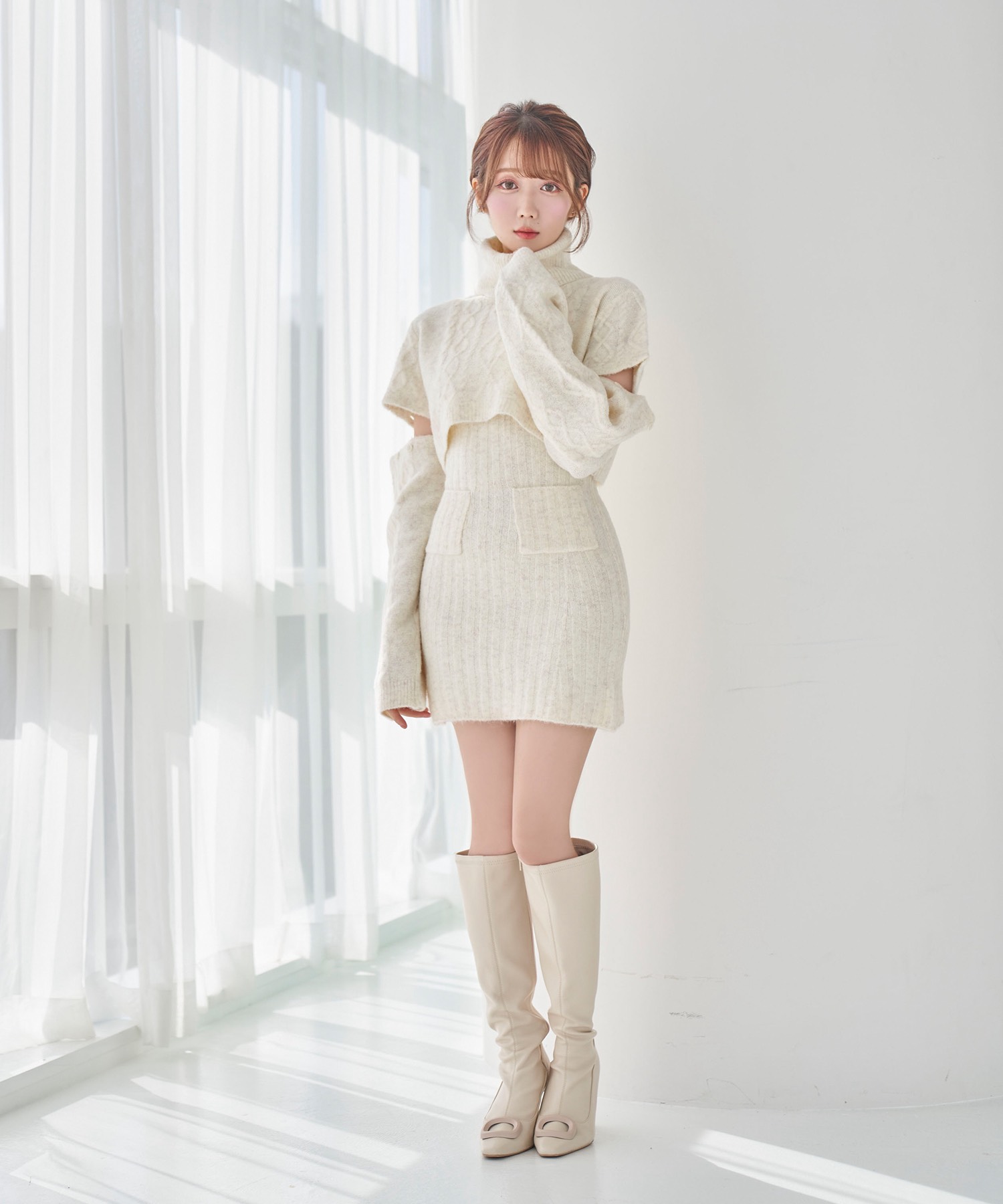 1度試着のみしております【専用】open sleeve knit o/p set【white mix】