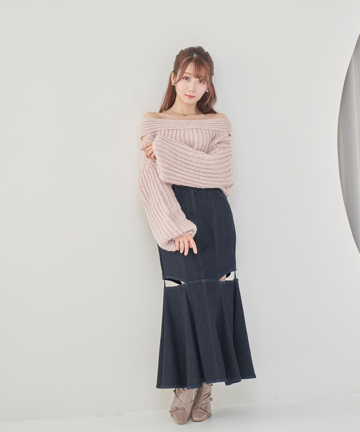open o/s fluffy knit【greige】
