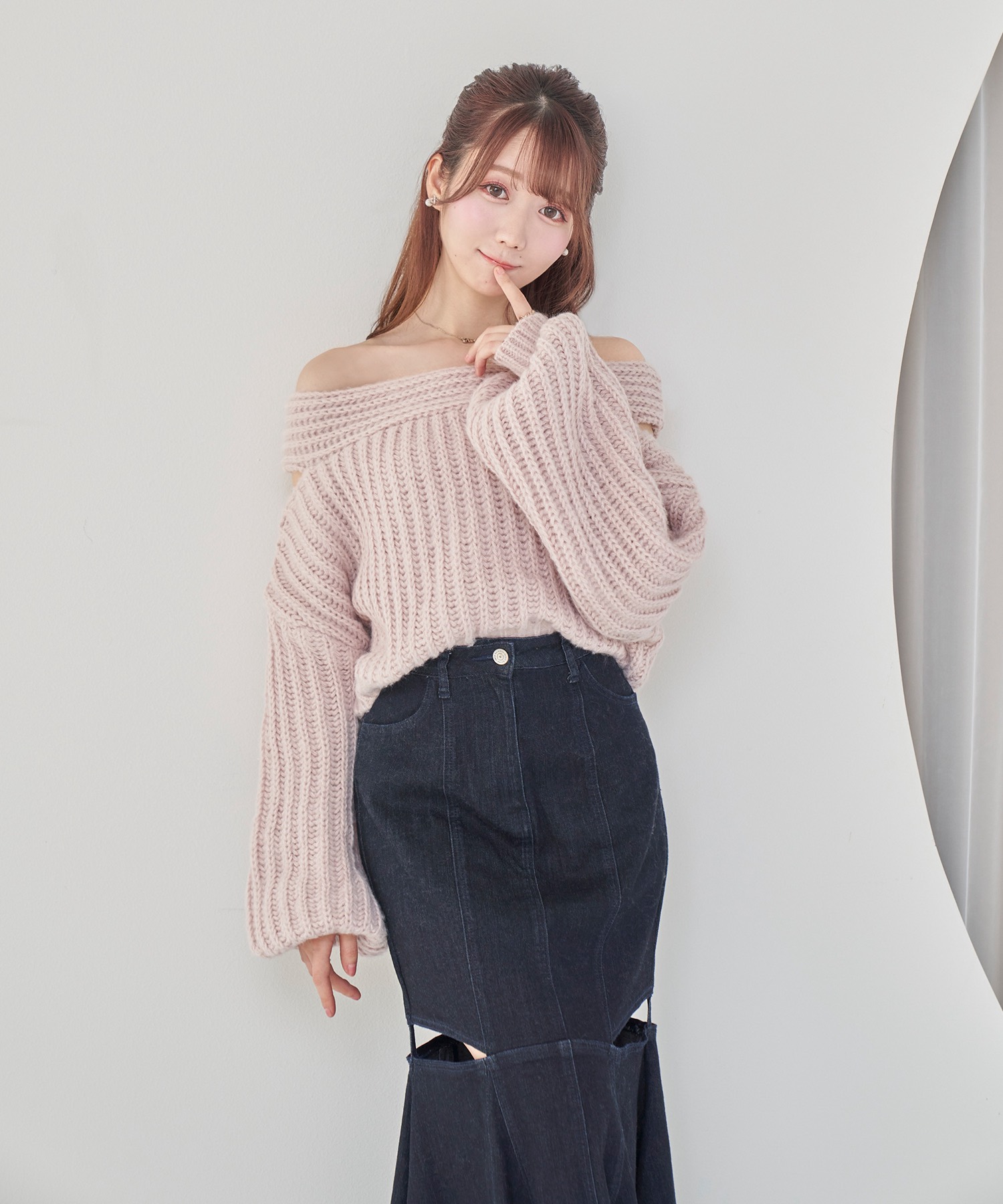 open o/s fluffy knit【greige】