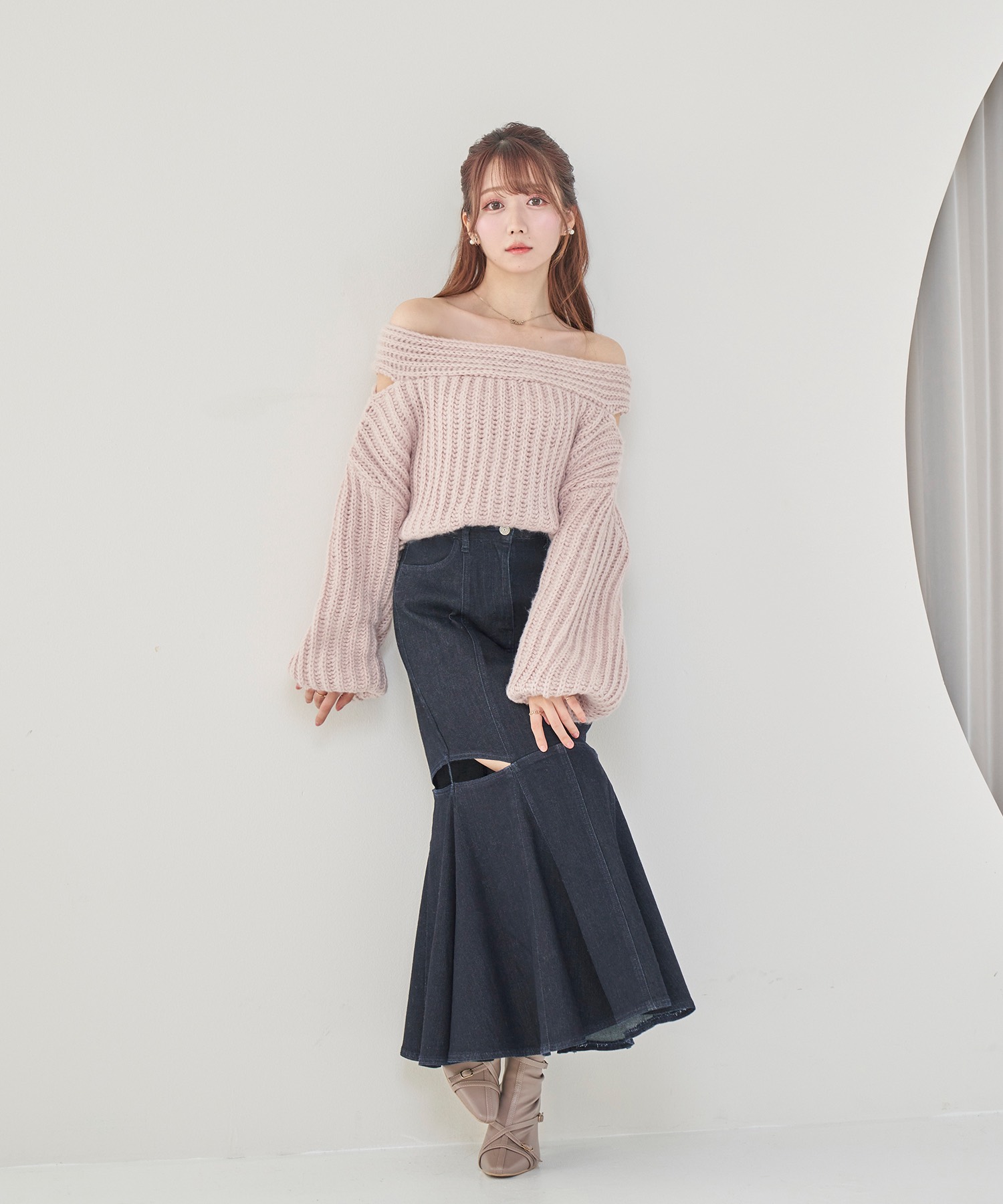open o/s fluffy knit【greige】