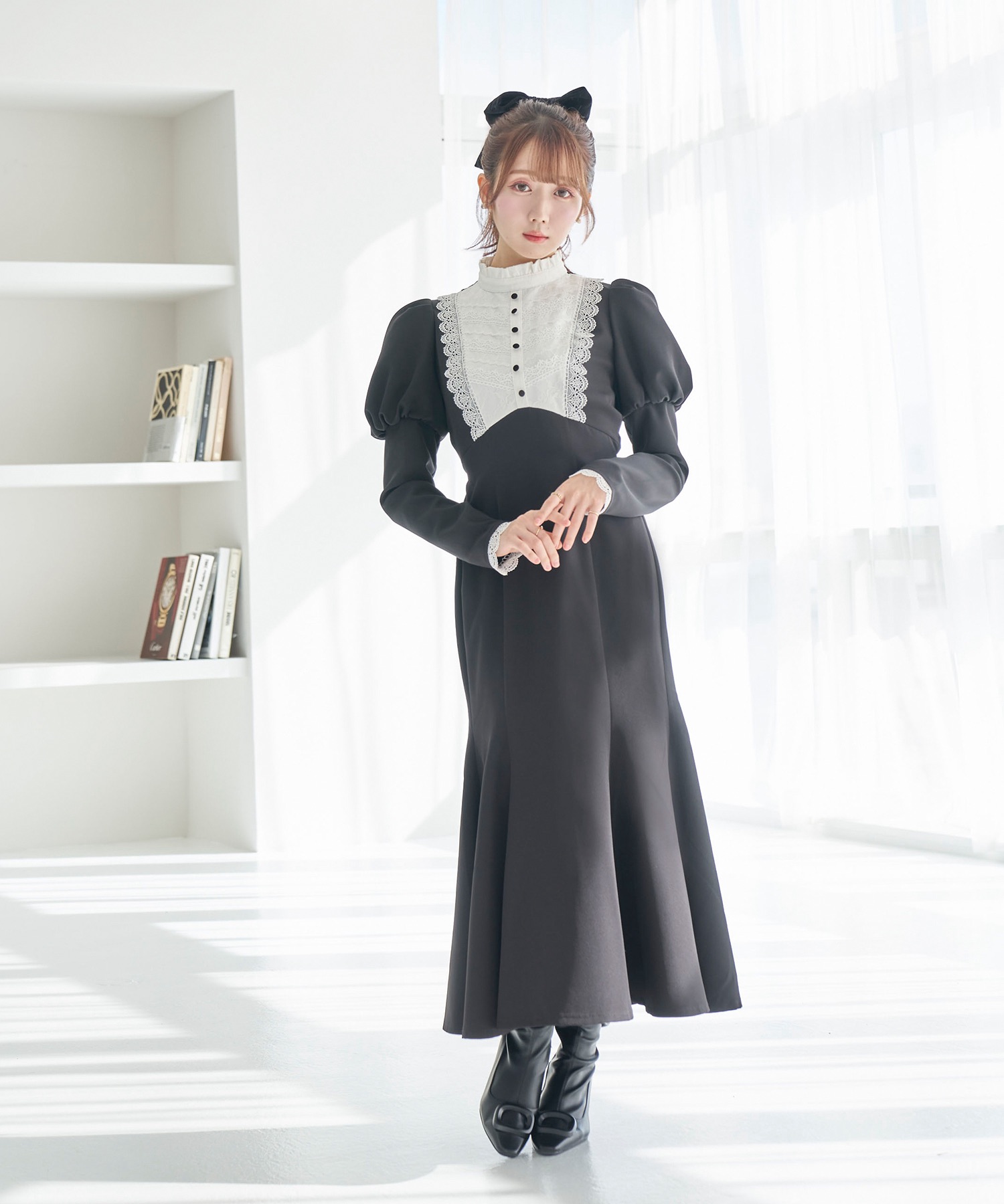 Rosé Muse lace maid style dress【brown】MMサイズ - ロングワンピース